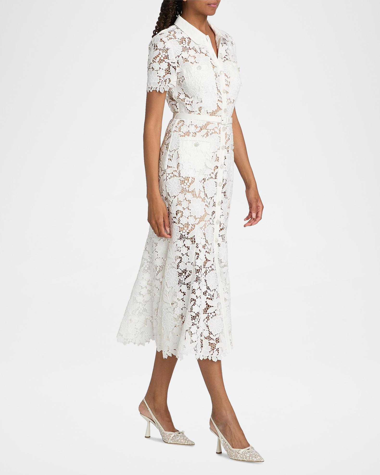 lace a line dress self portrait Self-Portrait Tie-Waist A-Line Midi Shirtdress Spring Sale 2026 Off White Floral Bodice Size:M (38–40) wanted to deconstruct classic