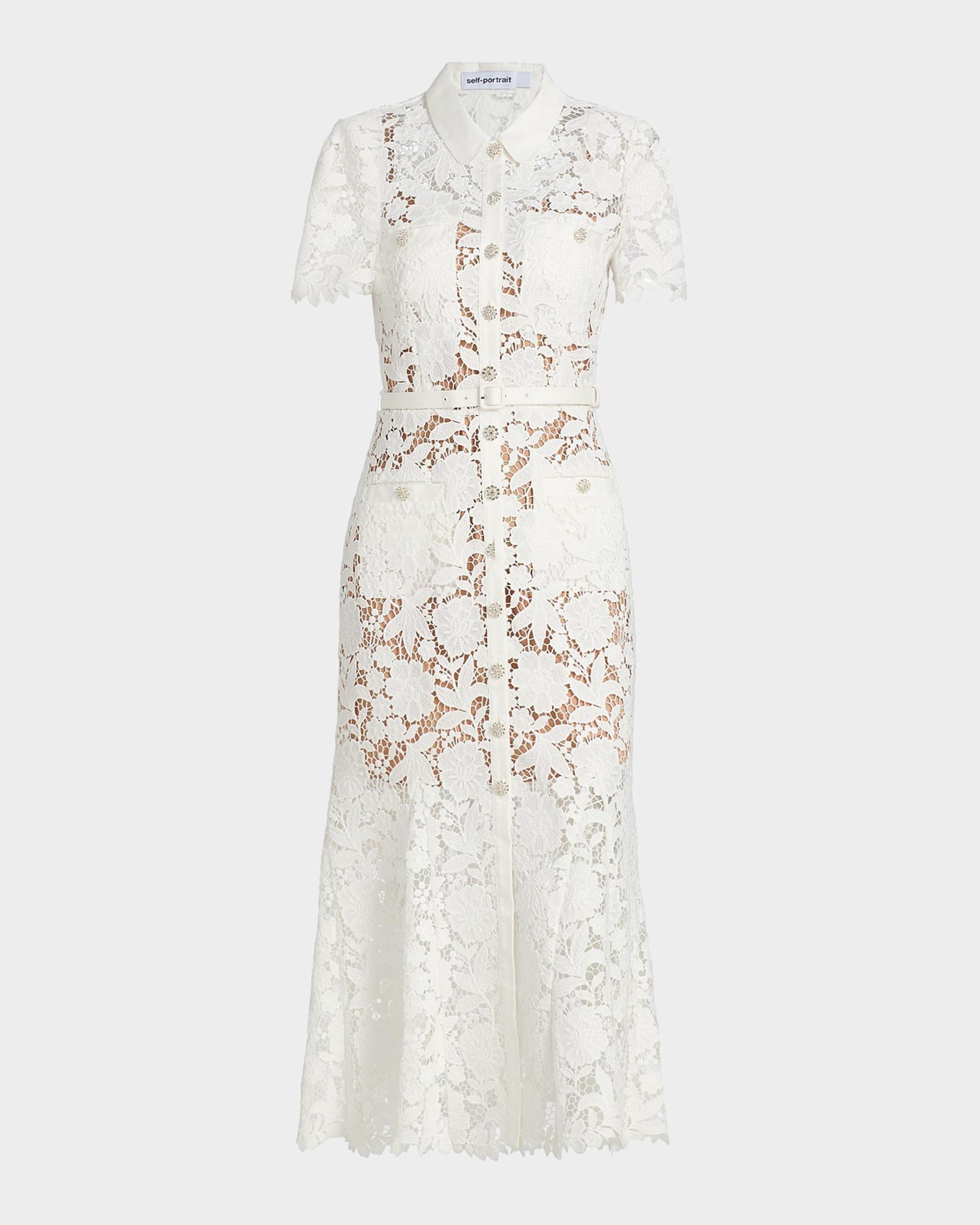 lace a line dress self portrait Self-Portrait Tie-Waist A-Line Midi Shirtdress, White, Women's, 0 Color:OrChid Vintage 2000s Wedding Dress Discover the Self high school