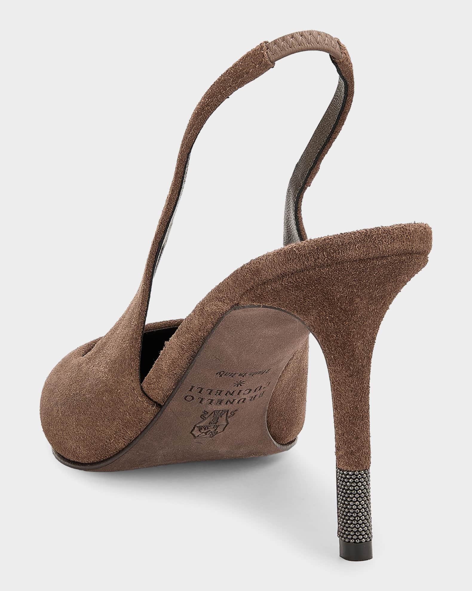 Brunello Cucinelli 100mm Suede Monili-Heel Slingback Pumps