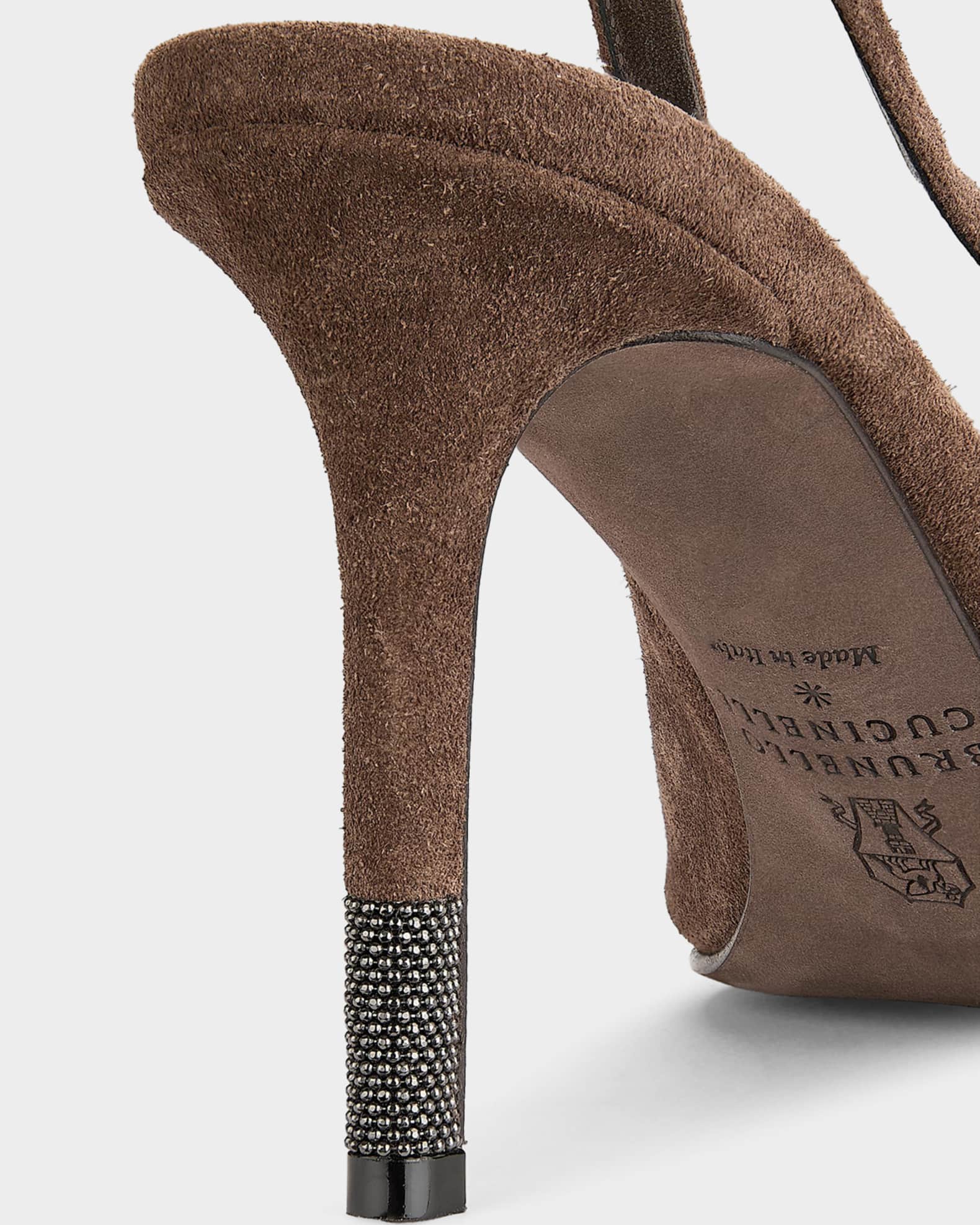 Brunello Cucinelli 100mm Suede Monili-Heel Slingback Pumps