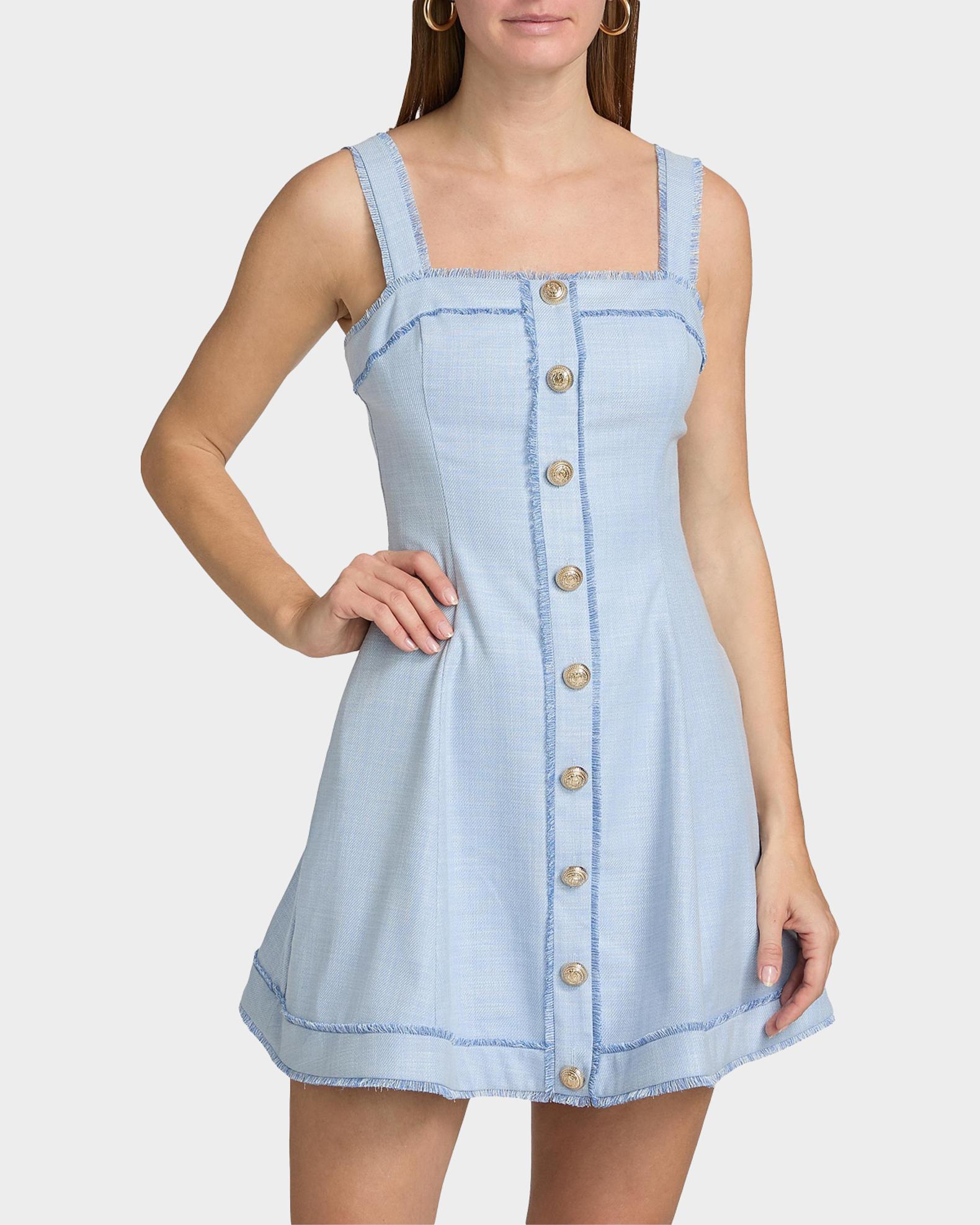 generation love denim dress Whitney Chambray Suiting - Chambray Blue clothes: all clothes Color:White Gold Anka Fashion Sketchbook Figure Template: Sheen denim Fitted strapless formal denim