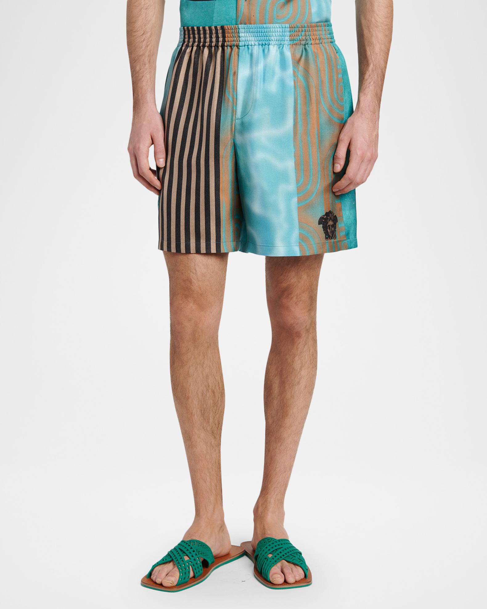 Versace Men's Floating Abstract Silk Twill Pull-On Shorts | Neiman Marcus