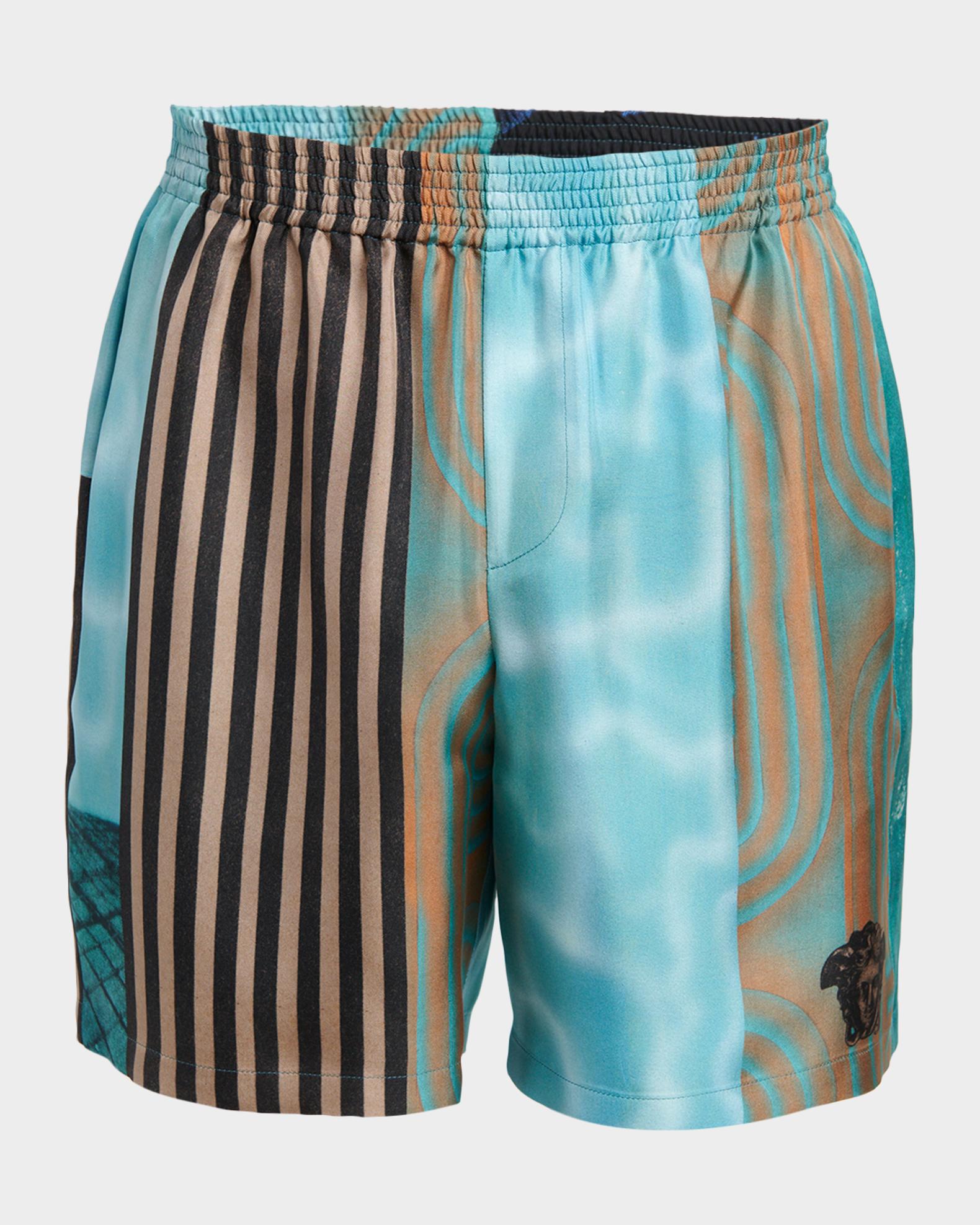 Versace Men's Floating Abstract Silk Twill Pull-On Shorts | Neiman Marcus