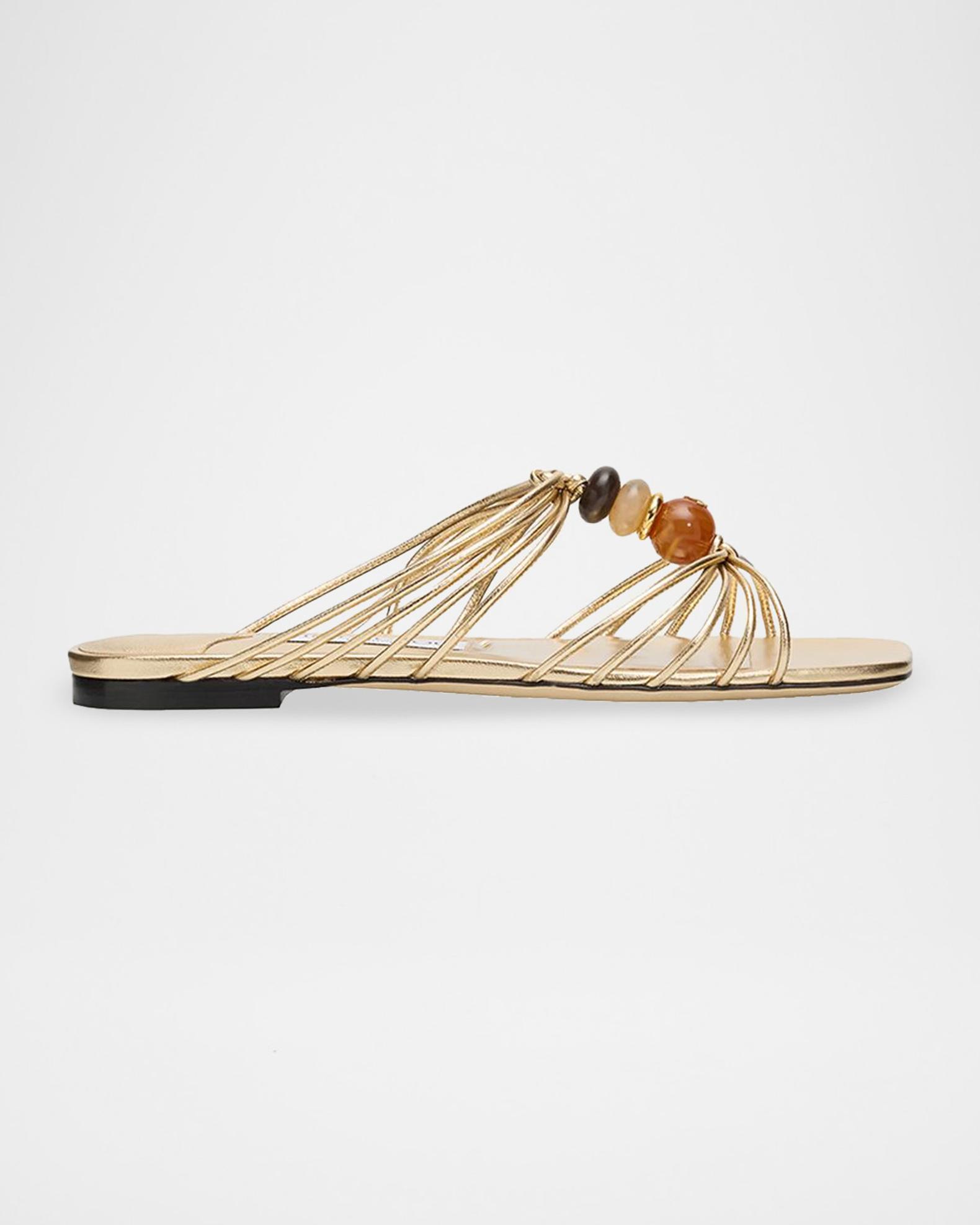 Jimmy Choo Lova Metallic Leather Flat Slide Sandals | Neiman Marcus