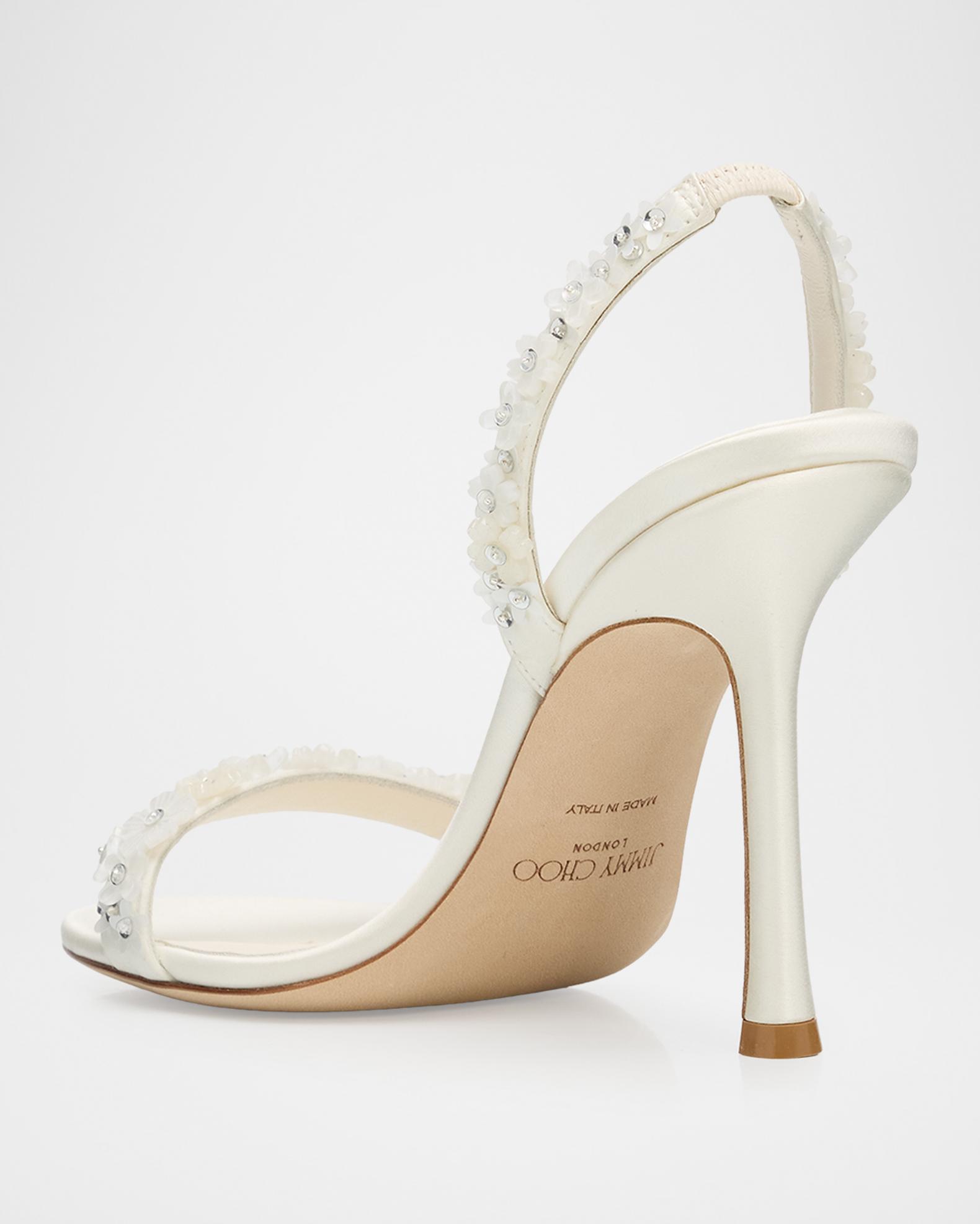 Jimmy Choo Jenn 100MM Daisy-Embroidered Satin Slingback Sandals