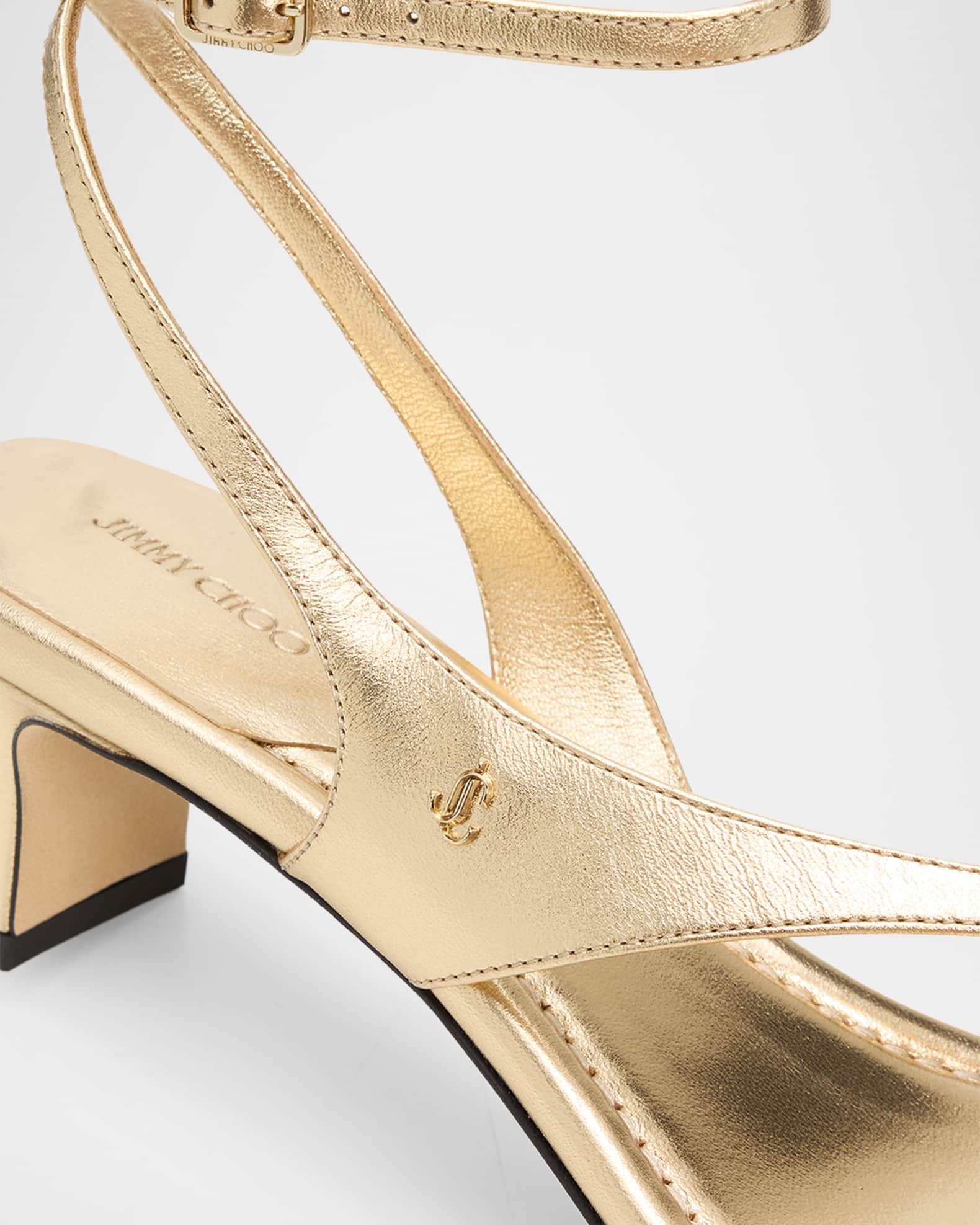 Jimmy Choo 45mm Faye Metallic Leather Asymmetric Ankle-Strap