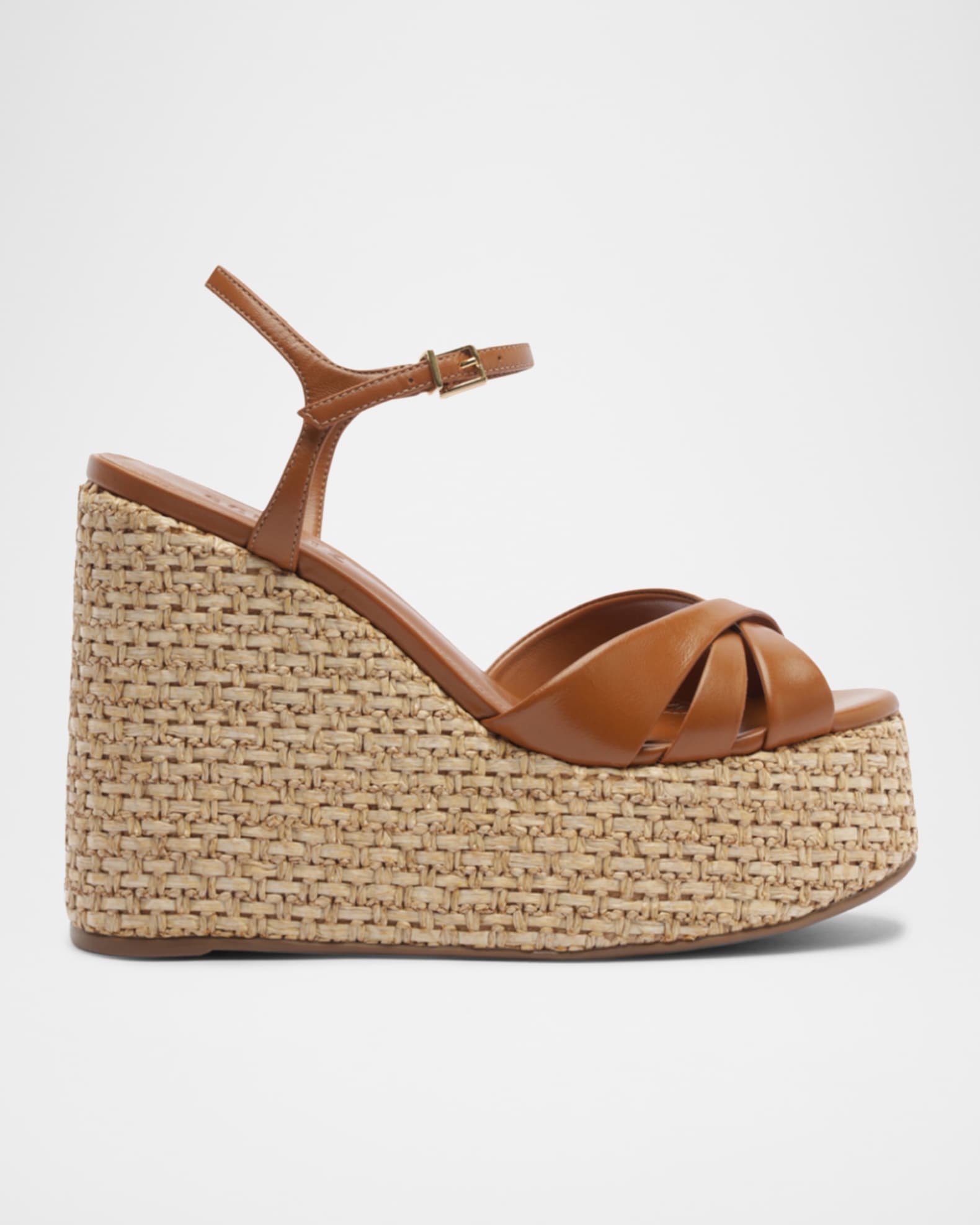 Schutz Keefa 120MM Leather-Raffia Wedge Sandals | Neiman Marcus