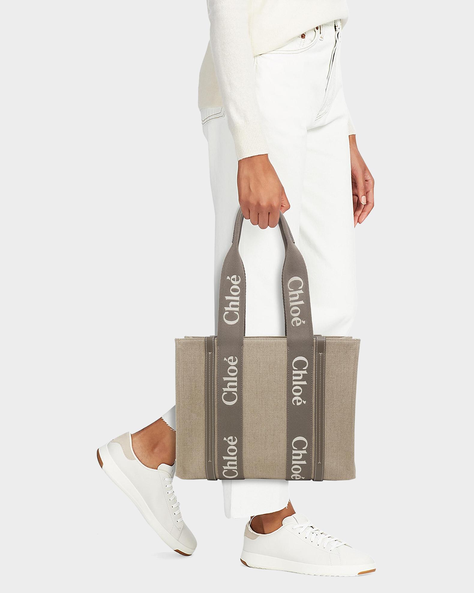 Chloe Woody Logo-Strap Linen Tote Bag | Neiman Marcus