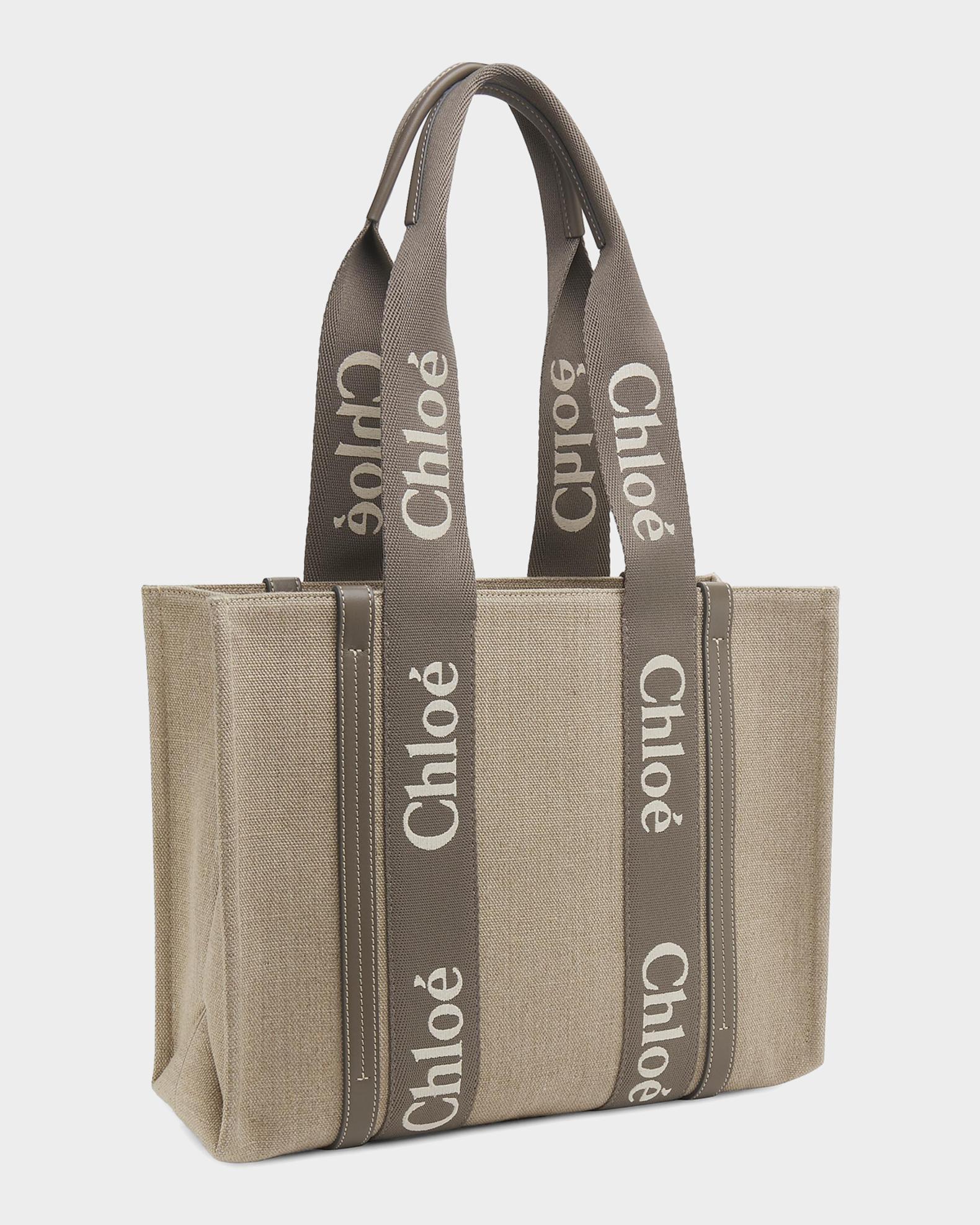 Chloe Woody Logo-Strap Linen Tote Bag | Neiman Marcus