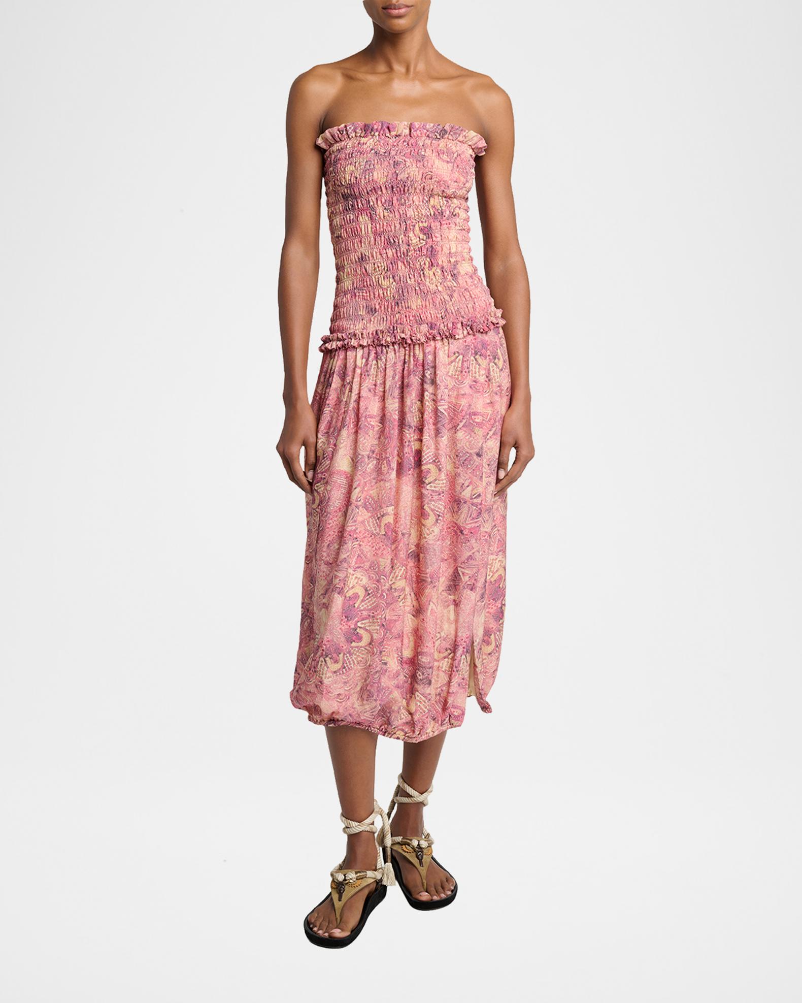 Isabel Marant Cleane Strapless Smocked Silk Bubble Midi Dress | Neiman ...
