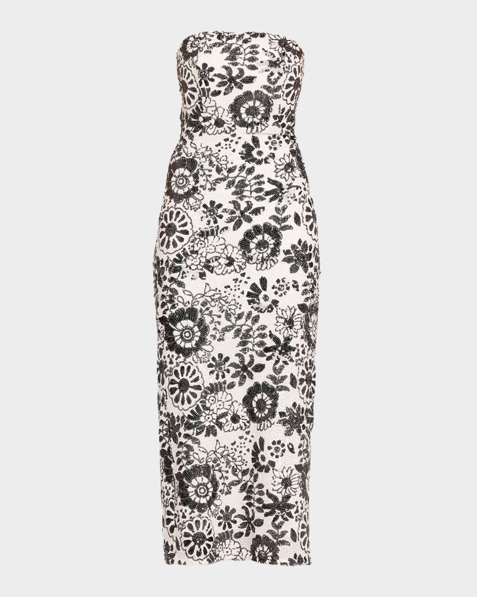 knee length dresses for ladies Thérèse Sequin-embellished Embroidered Floral Colorful Midi Dress L / Red main image 0