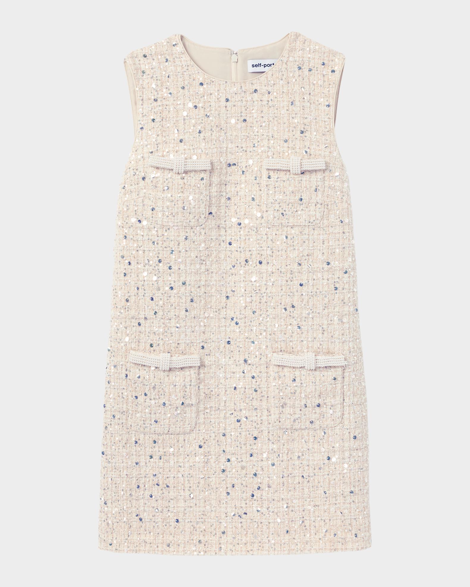 Self Portrait Embellished Bouclé Shift Minidress - Cream