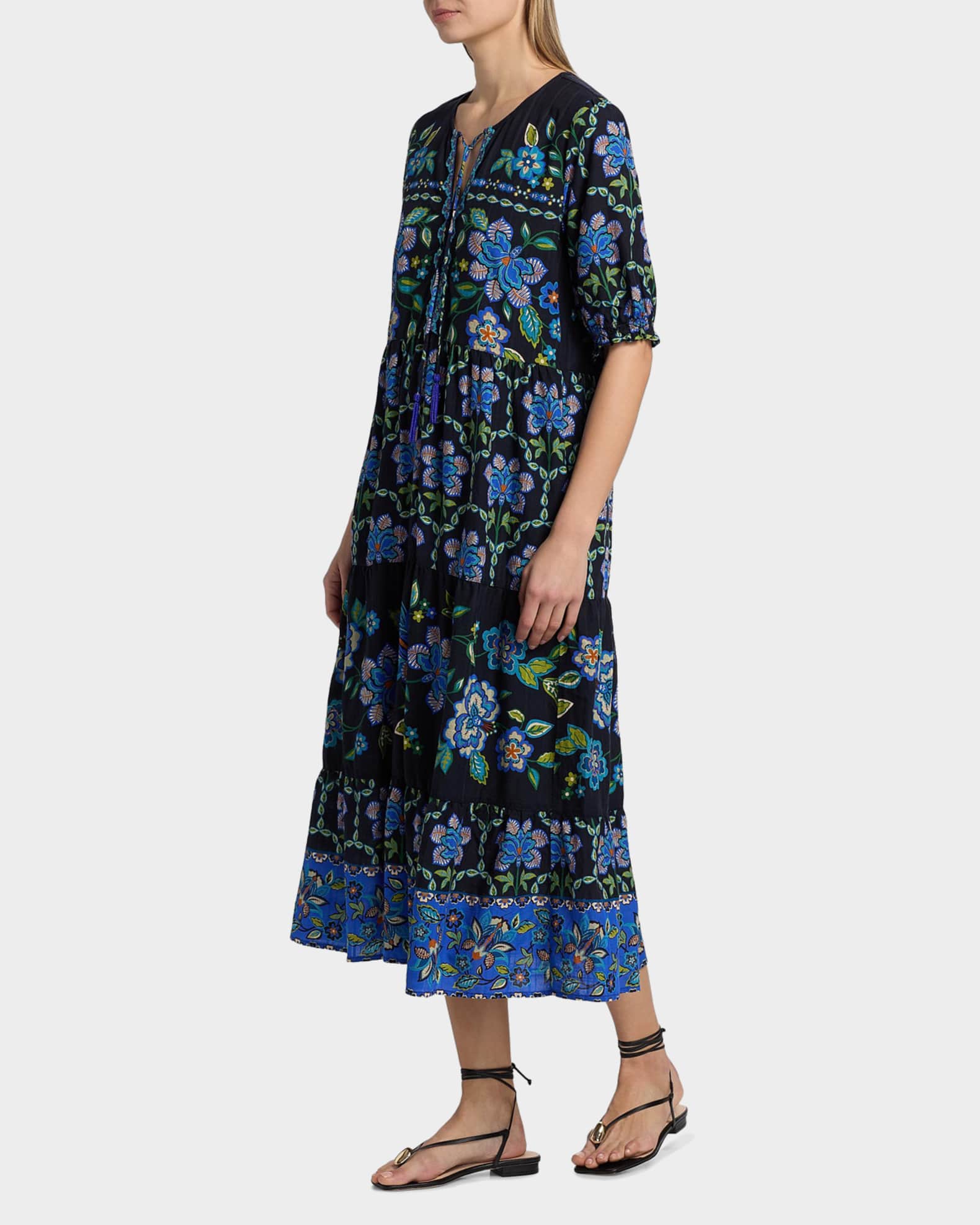 johnny was fern tiered knit dress Johnny Was Fern Tiered Knit Midi Boho Embroidered Dress Black Size Small