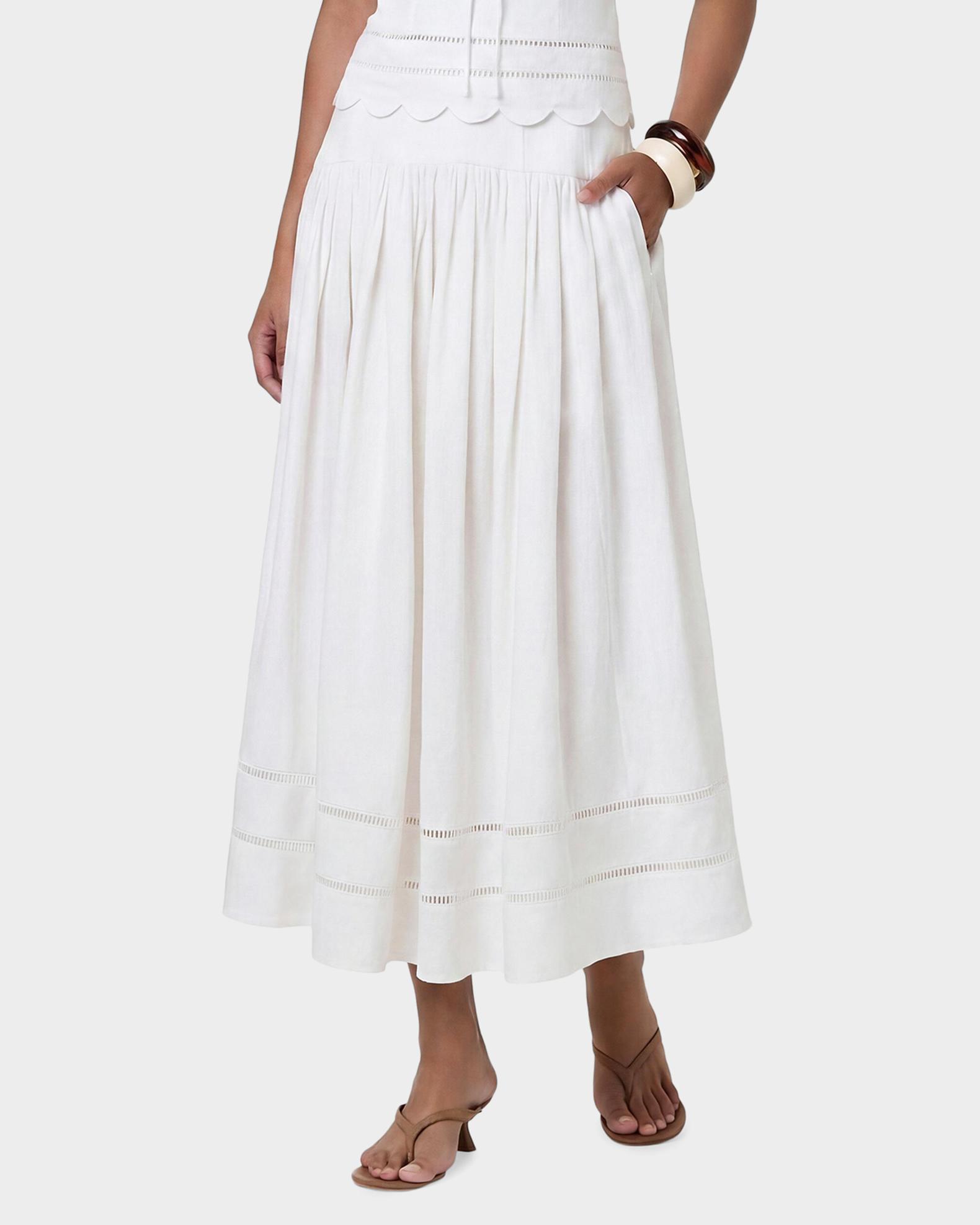 NICHOLAS Elin Linen Drop-Waist Midi Skirt | Neiman Marcus