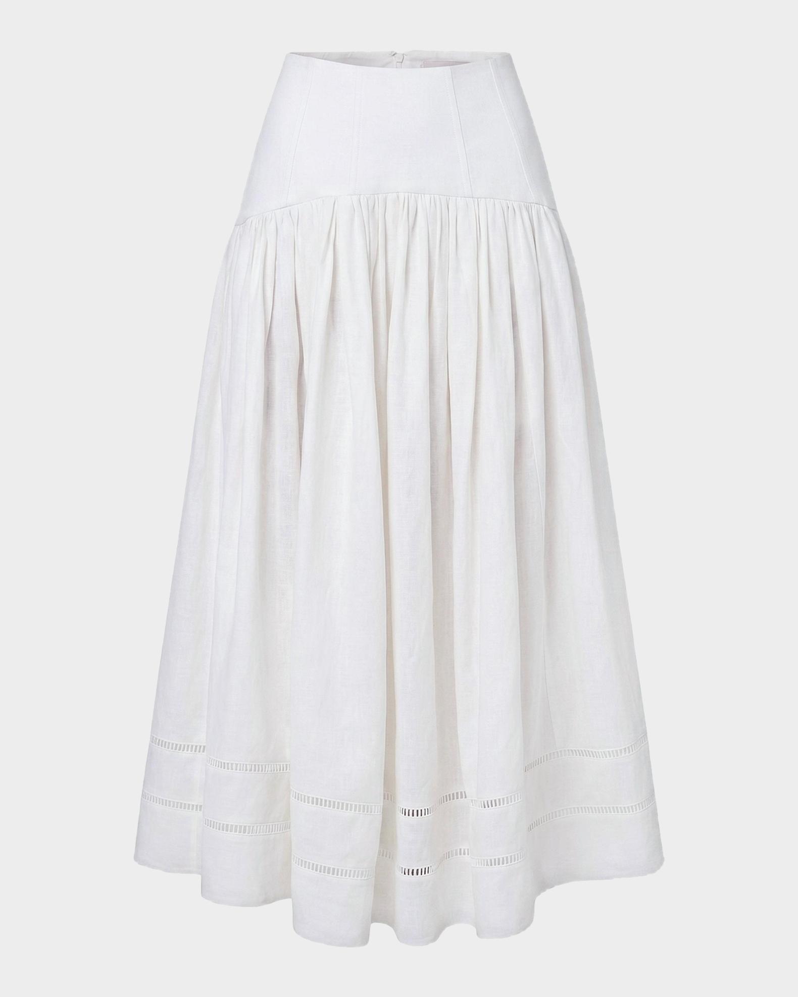 NICHOLAS Elin Linen Drop-Waist Midi Skirt | Neiman Marcus