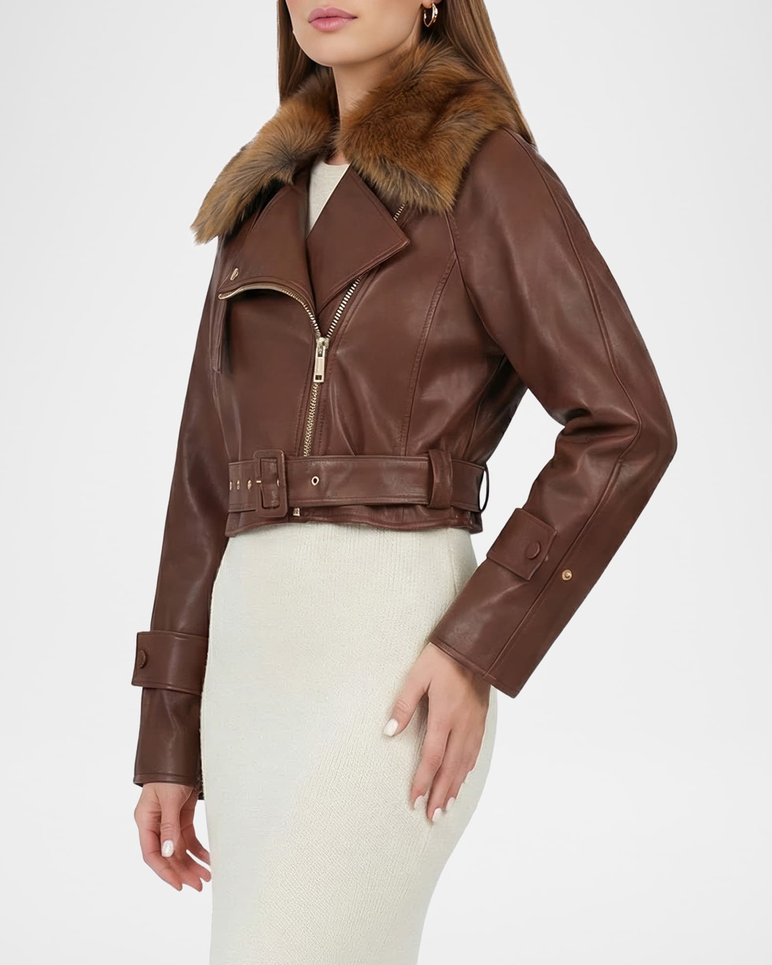 Gorski Select Lamb Leather Moto Jacket With Detachable Lamb