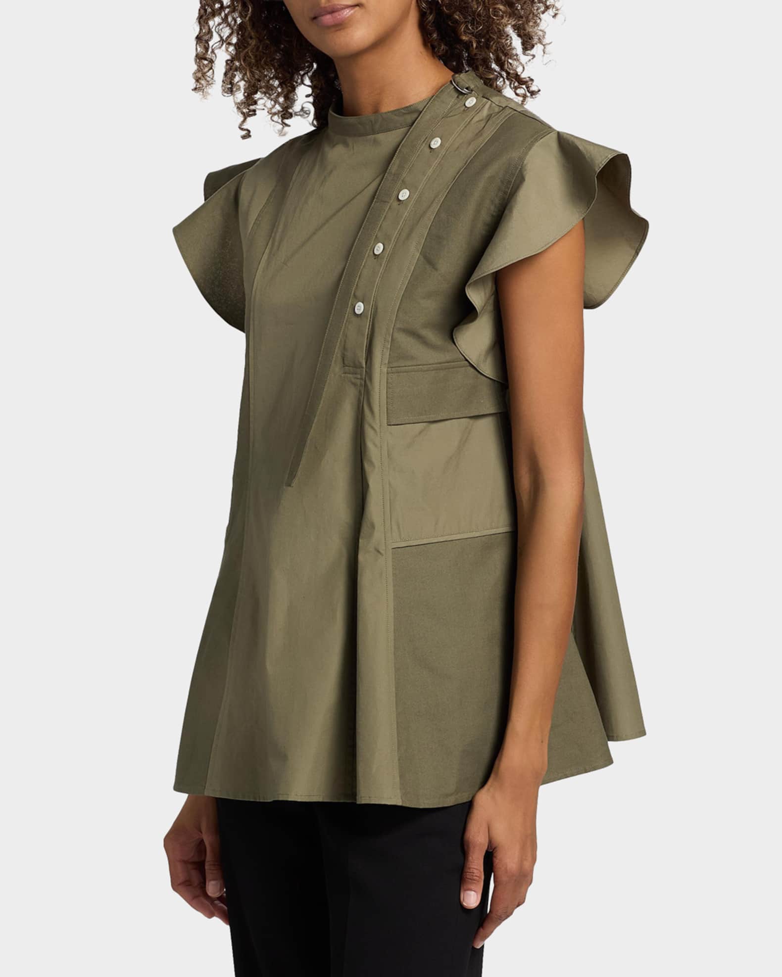3.1 Phillip Lim Cotton Poplin Button-Front Blouse | Neiman Marcus