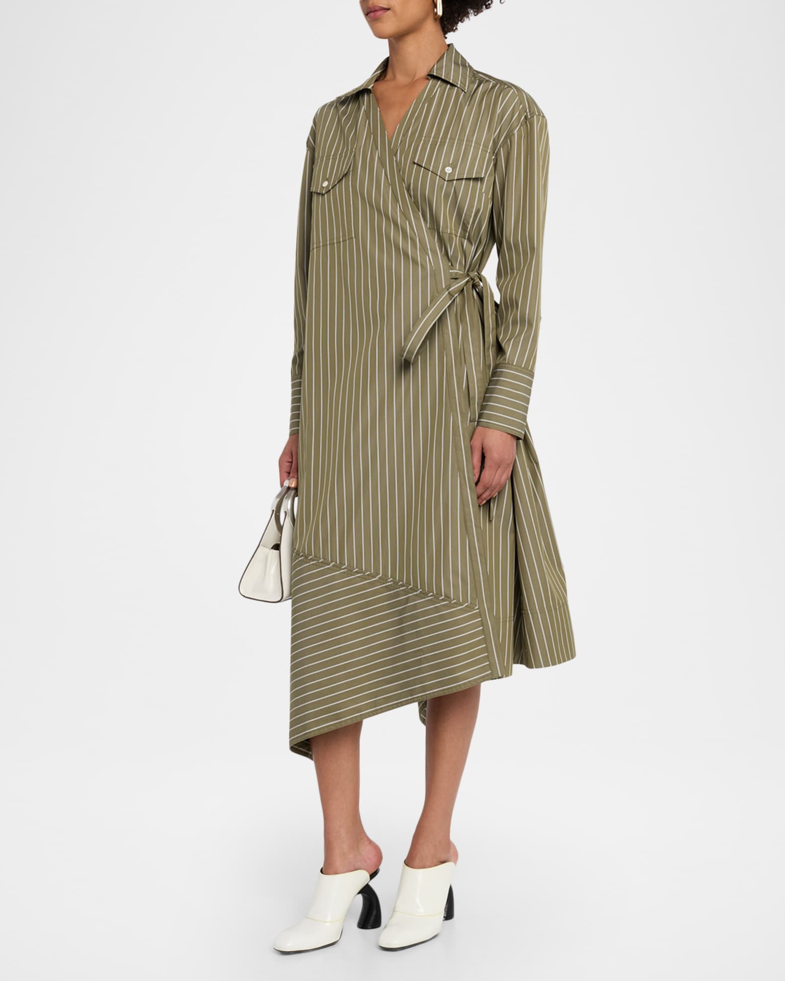 3.1 Phillip Lim Asymmetric Stripe Poplin Wrap Dress | Neiman Marcus