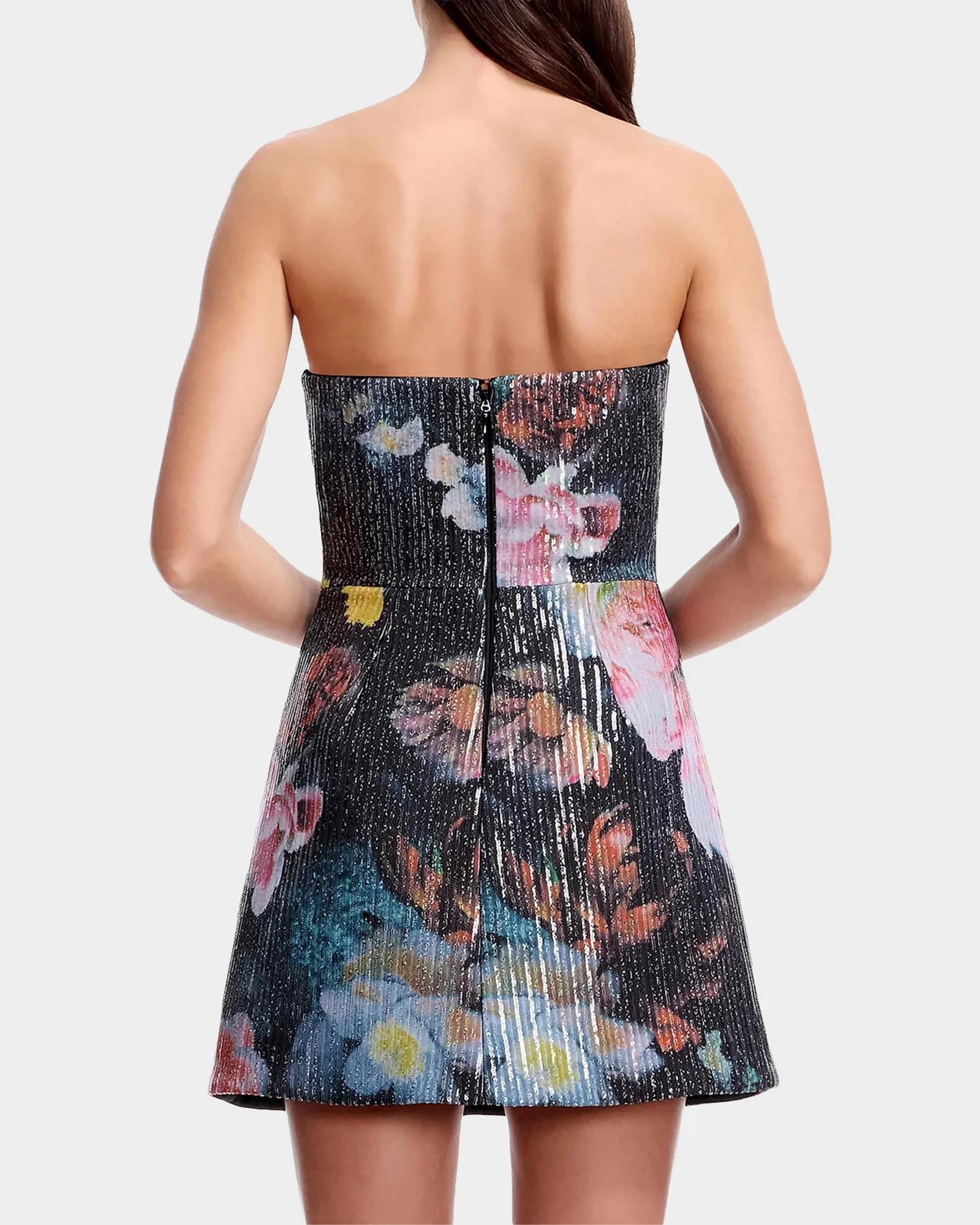 Dress the Population Black Label Amity Strapless Floral-Print Sequin ...