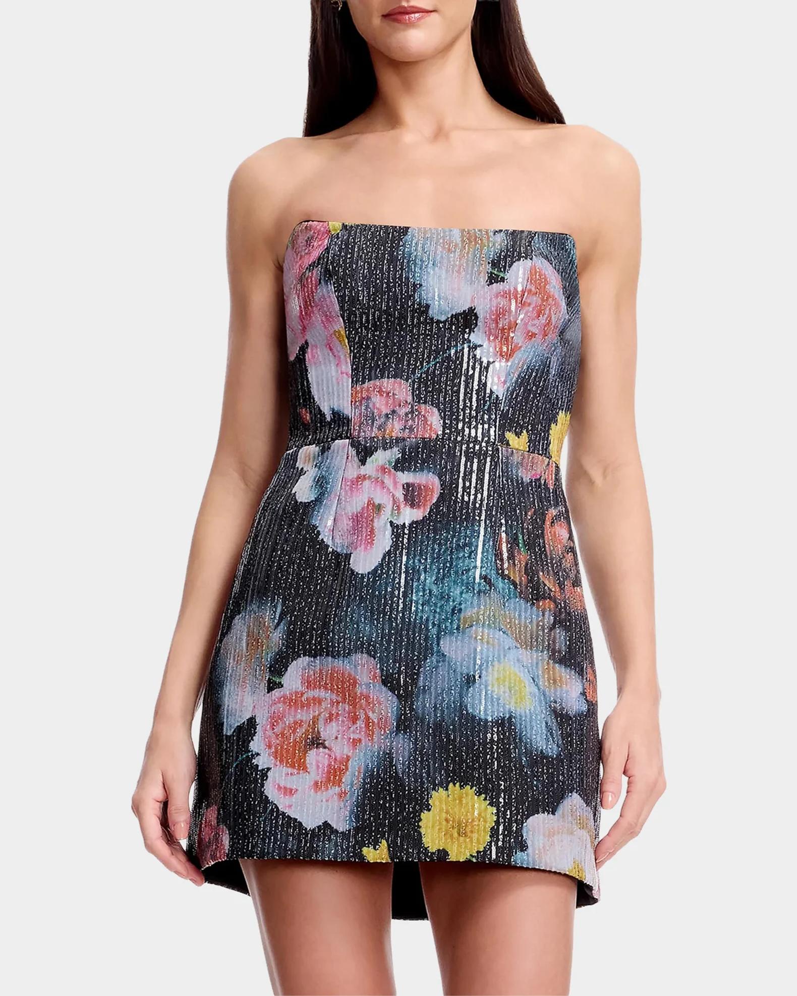 Dress the Population Black Label Amity Strapless Floral-Print Sequin ...