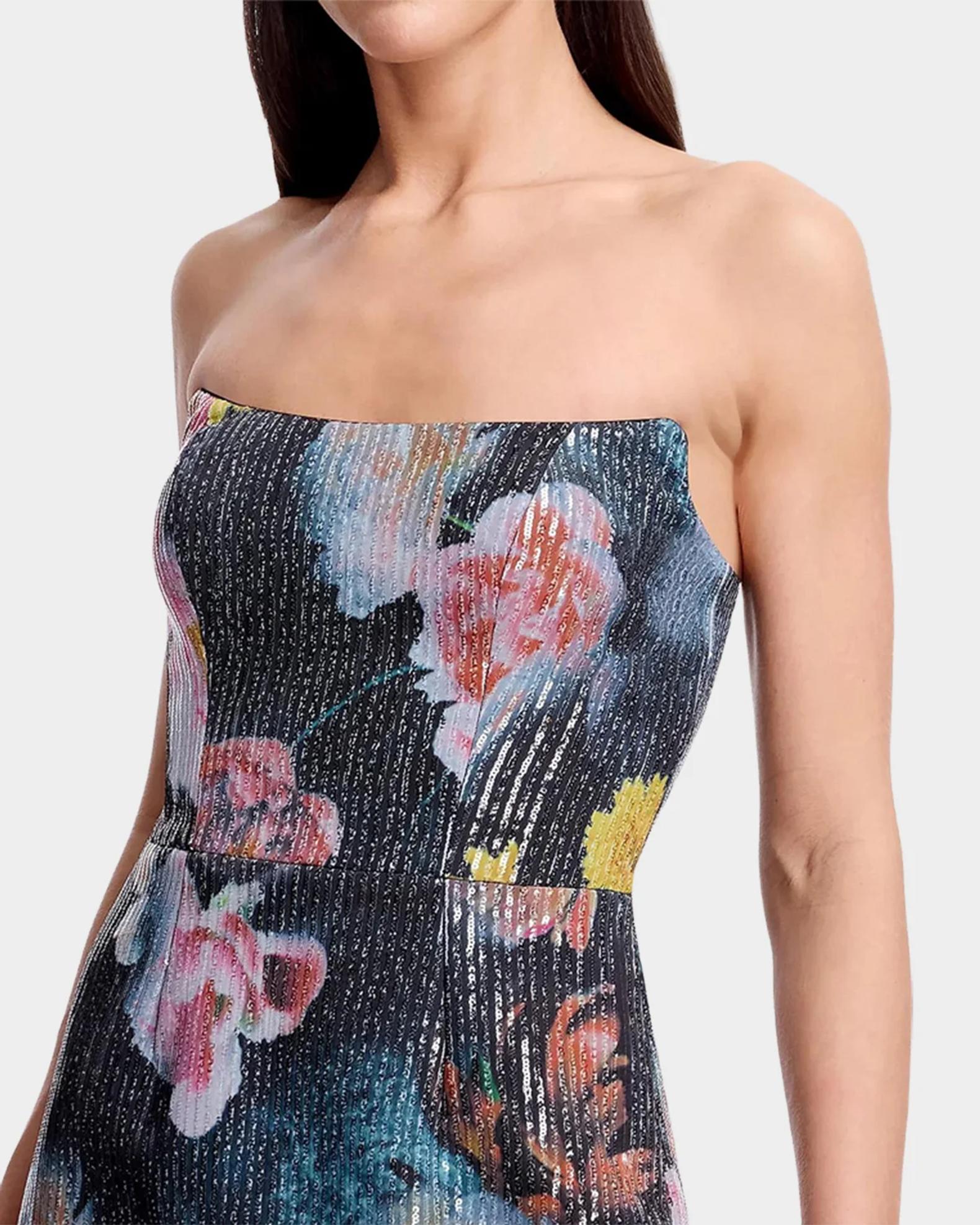 Dress the Population Black Label Amity Strapless Floral-Print Sequin ...
