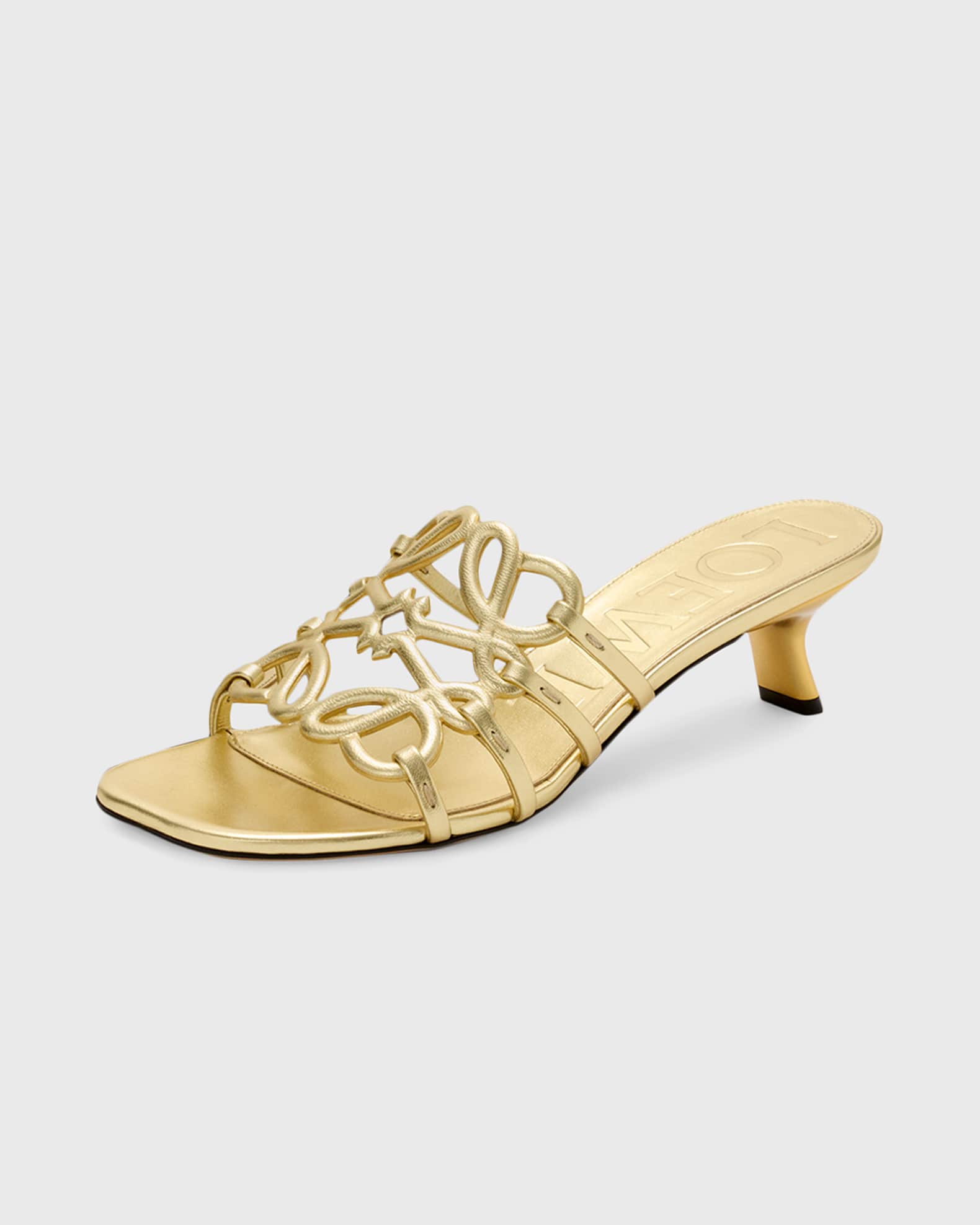Loewe x Paula's Ibiza 45mm Petal Anagram Metallic Leather Mule