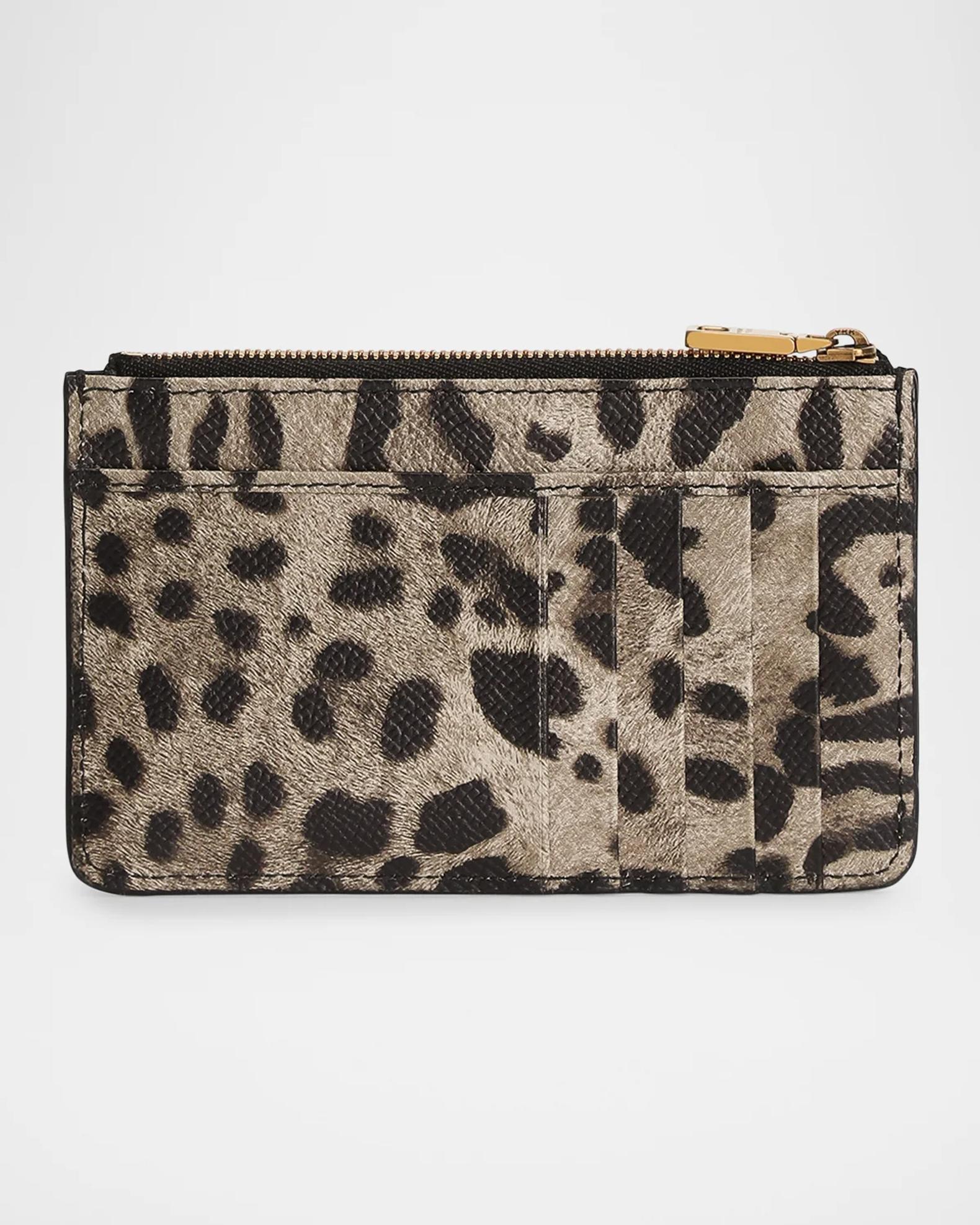 Dolce&Gabbana Logo Leopard-Print Leather Card Case | Neiman Marcus