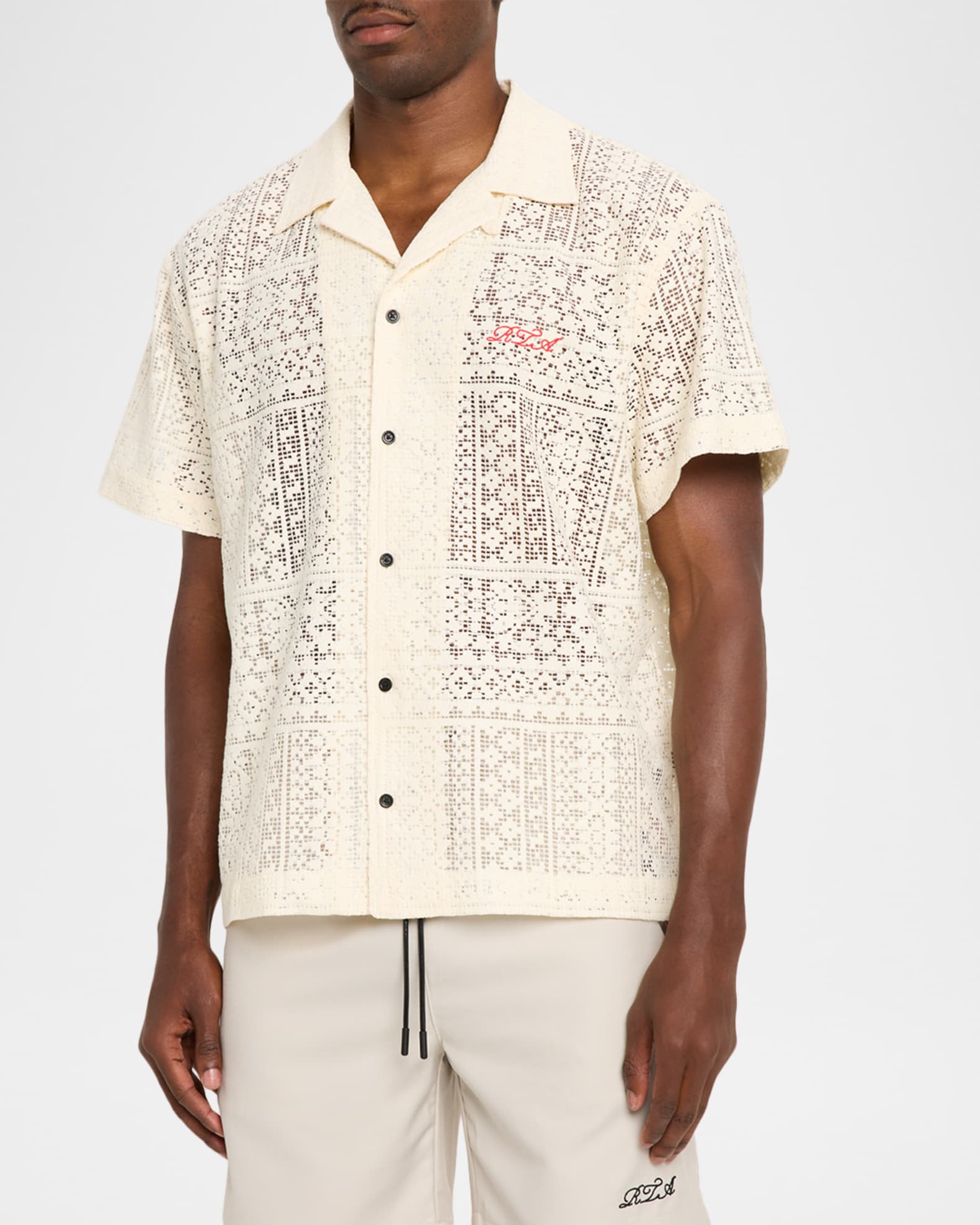 RTA Men's Nathan Open-Knit Short-Sleeve Shirt | Neiman Marcus