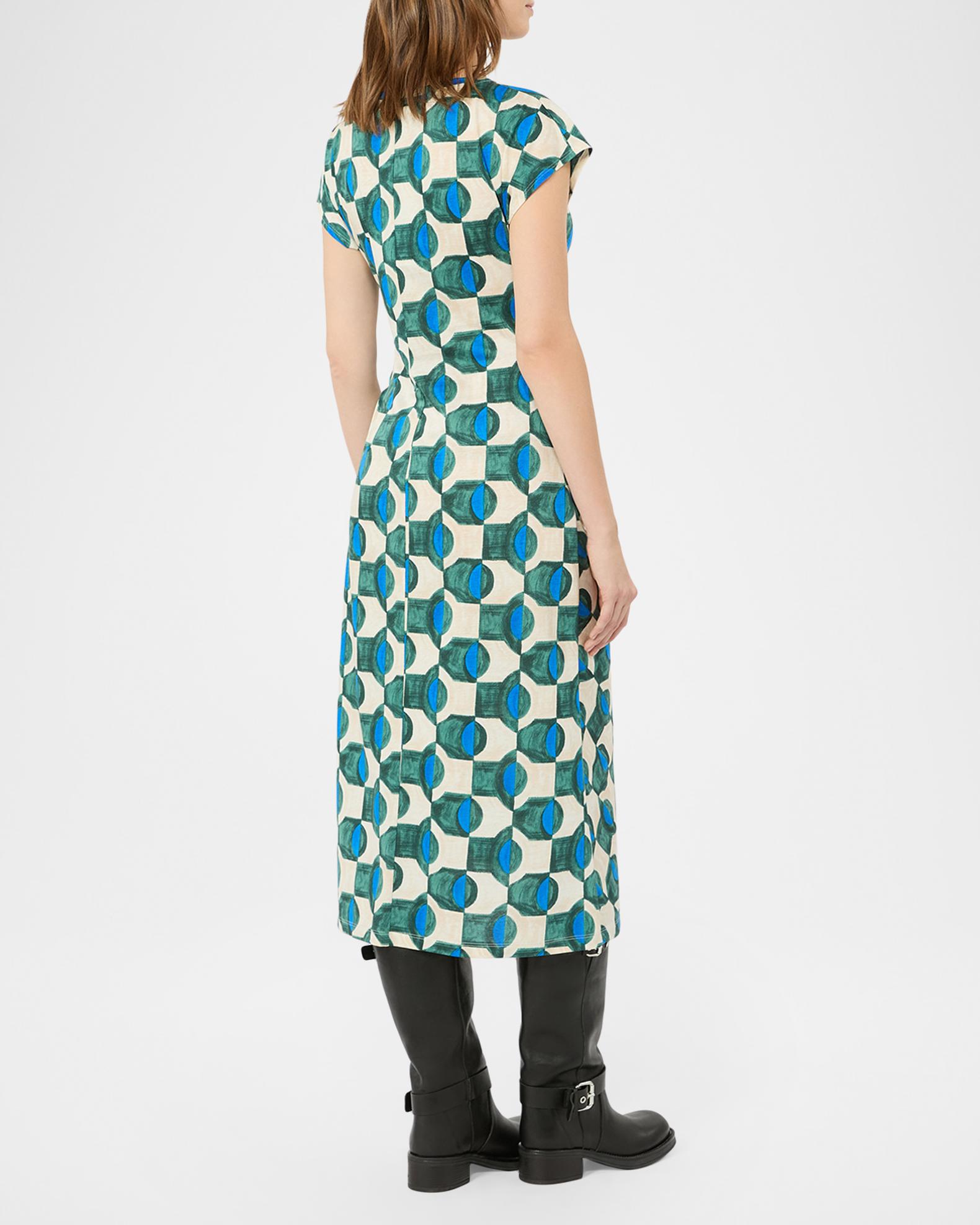 Weekend Max Mara Geo-Print Gathered Cap-Sleeve Midi Dress