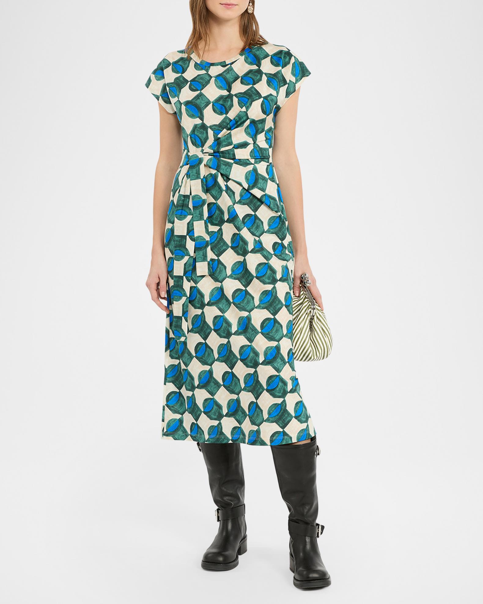 Weekend Max Mara Geo-Print Gathered Cap-Sleeve Midi Dress | Neiman