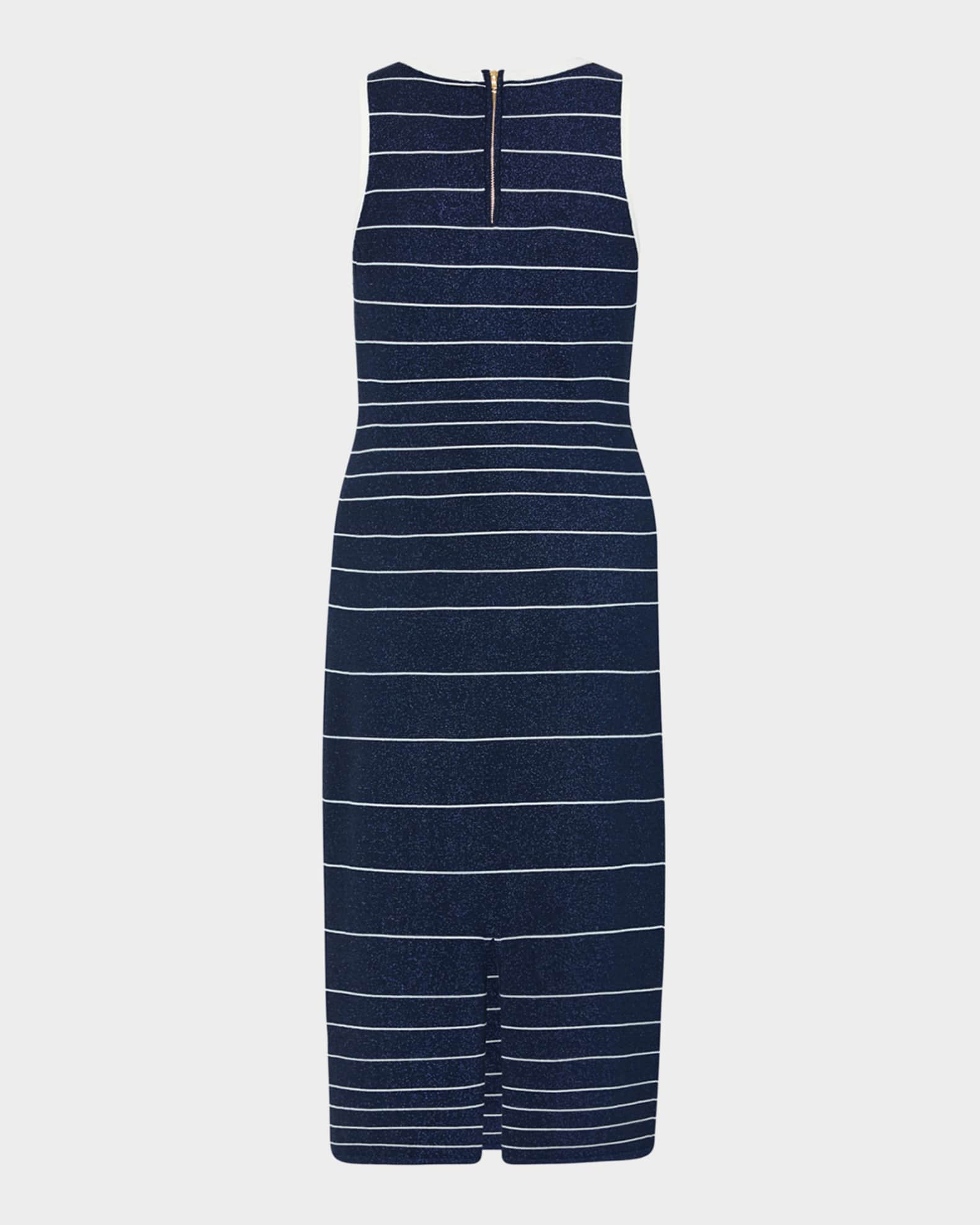 shimmer striped linen blend square neck midi dress Striped Linen Sleeveless Dress (Women)