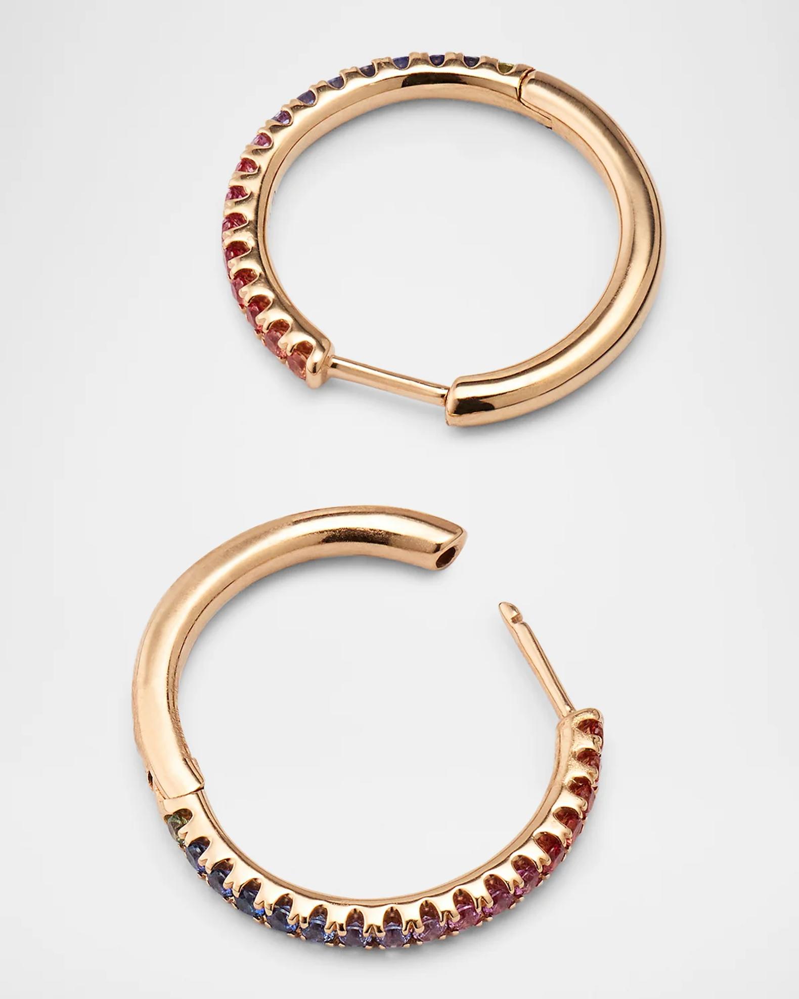 Lisa Nik 18K Rose Gold Hinged Hoop Earrings with Mixed Sapphires