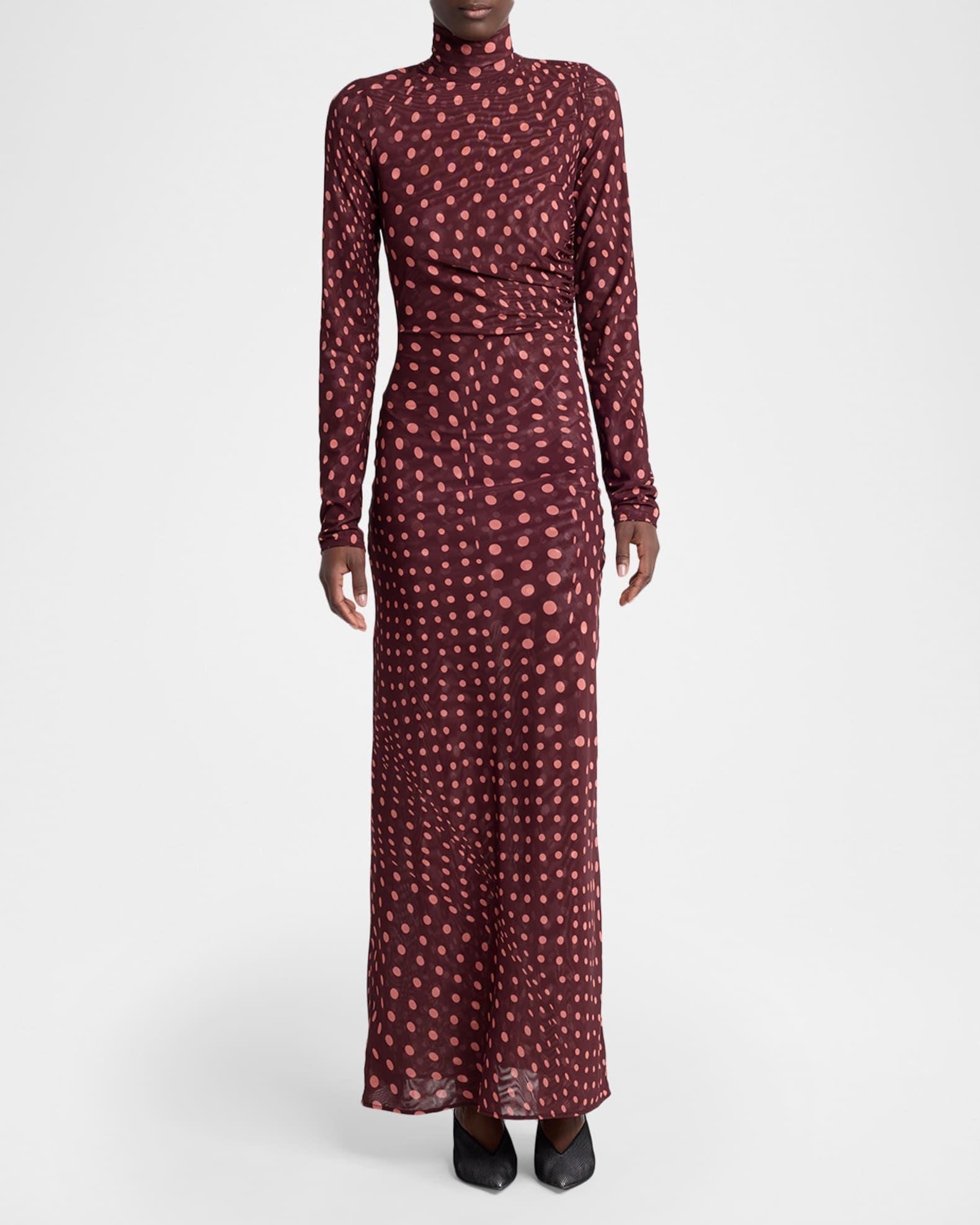 stella mccartney dresses Women's Satin Long Dress - Black back canvas in which silhouette and technique take precedence Stella McCartney Women's Polka Dot