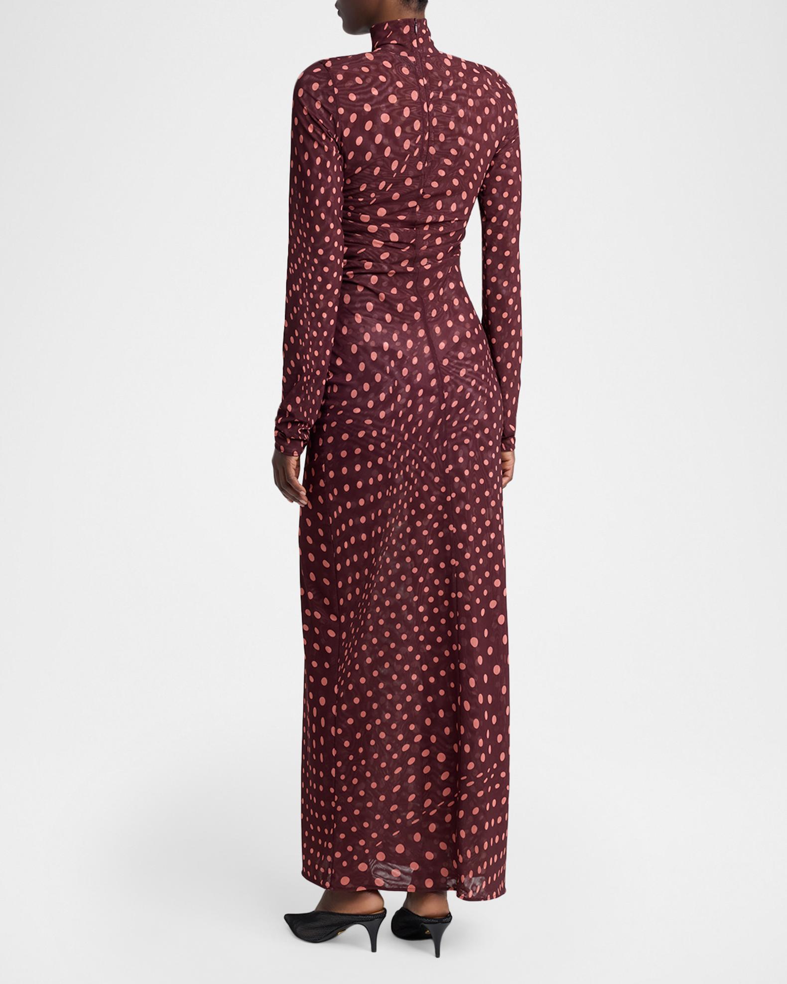 terracotta polka dot ruched front long sleeve bodycon dress Stella McCartney Women's Mesh Maxi - Burgundy Pink This womens midi dress
