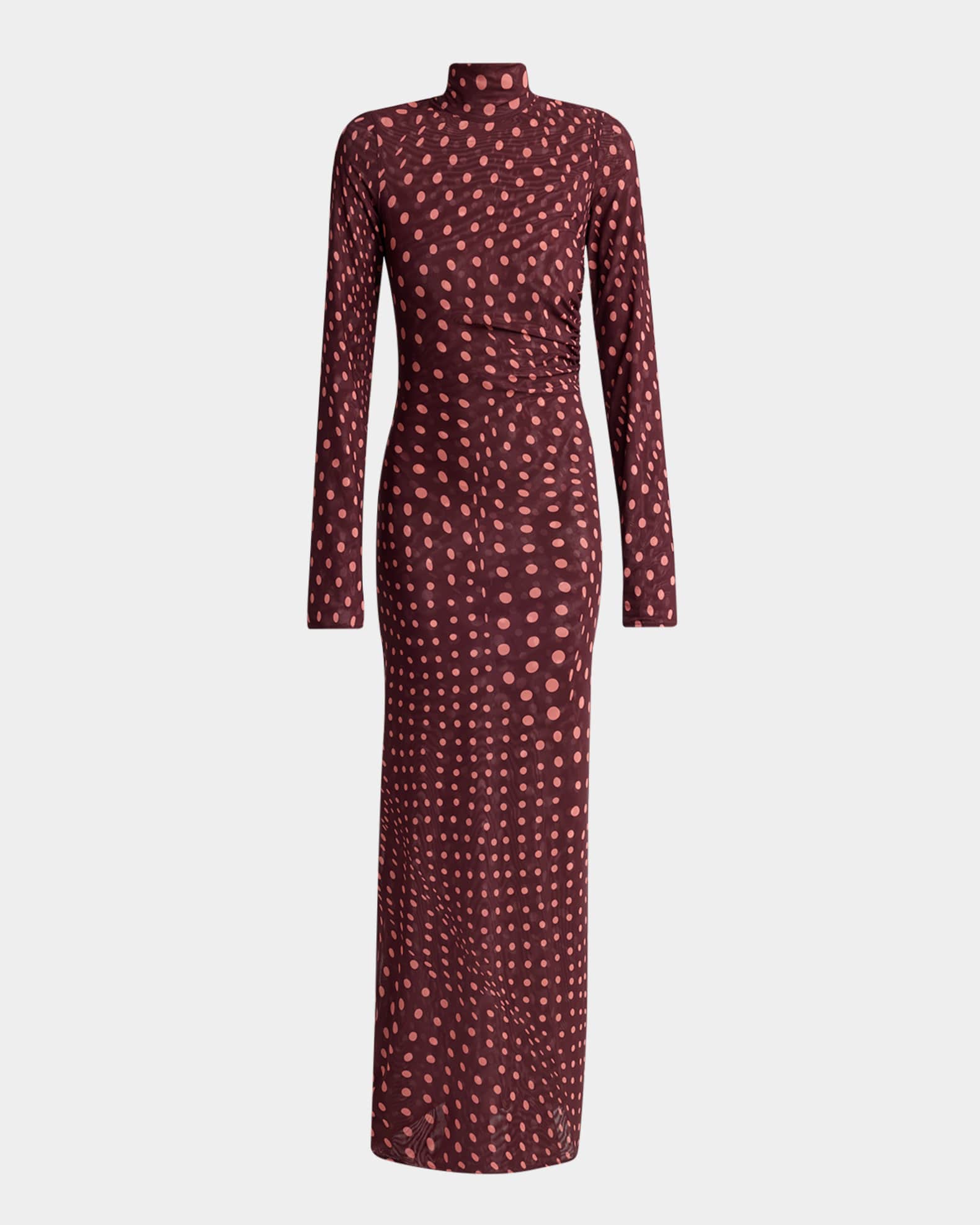 Stella McCartney Turtleneck Polka Dot Mesh Long-Sleeve Maxi Dress