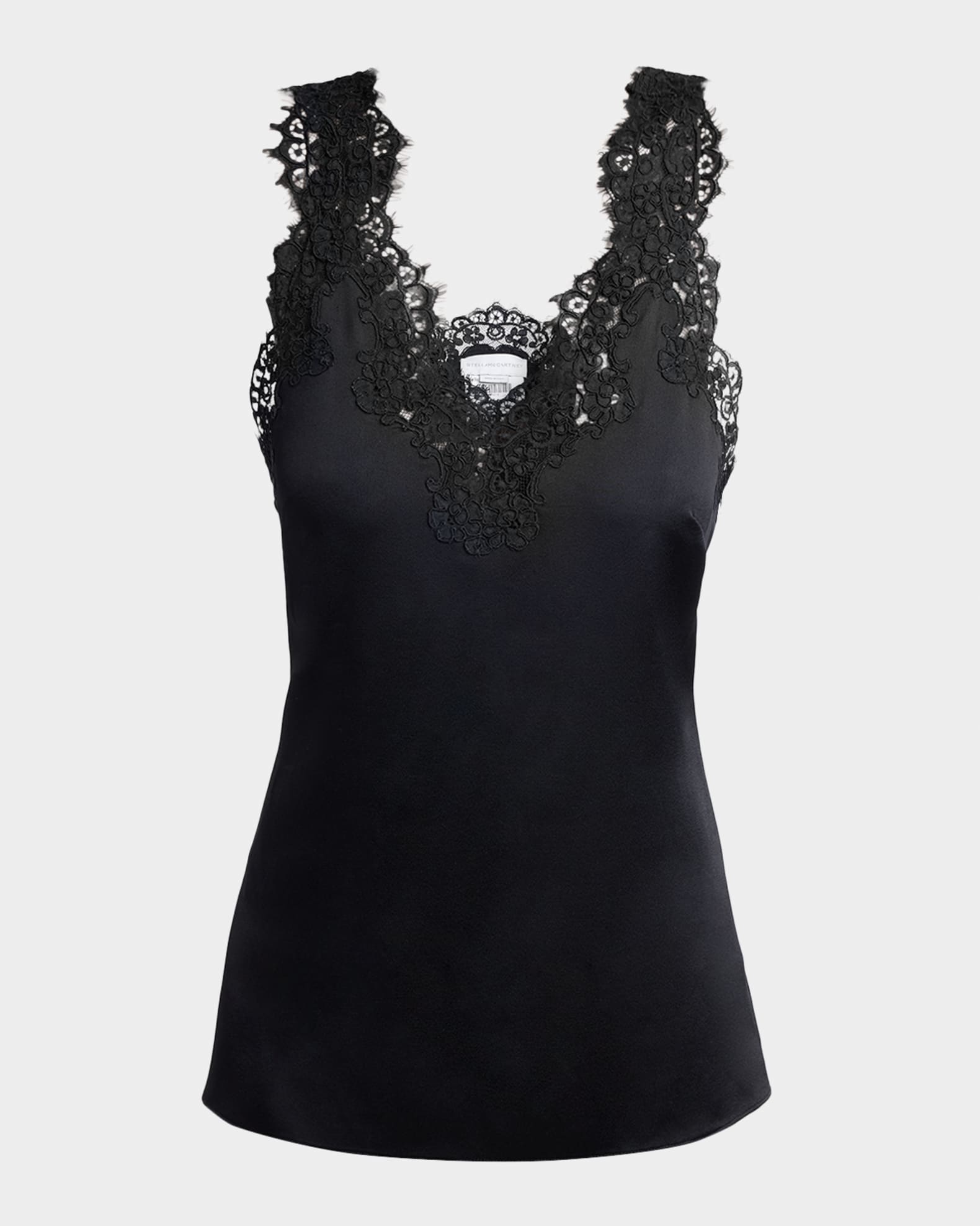 Stella McCartney V-Neck Lace-Trim Satin Sleeveless Top | Neiman Marcus