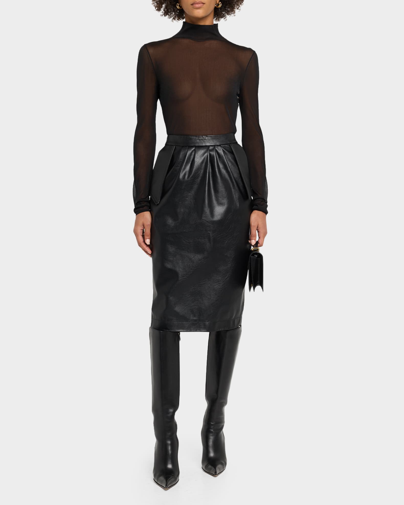STELLA McCARTNEY オールインワン ロング丈 シルク 小さめサイズ Stella McCartney Vegan Leather Gathered Midi Pencil Skirt | Neiman
