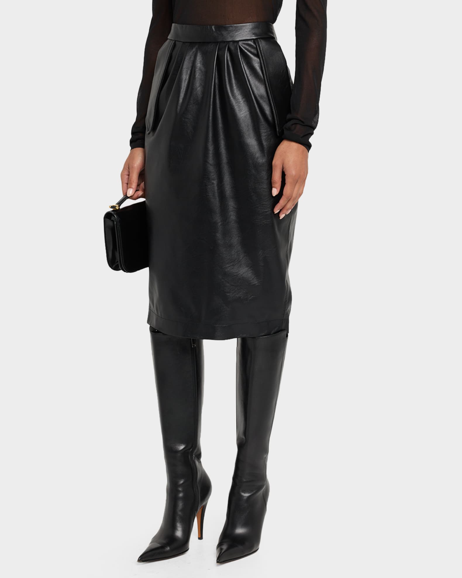Stella McCartney Vegan Leather Gathered Midi Pencil Skirt | Neiman