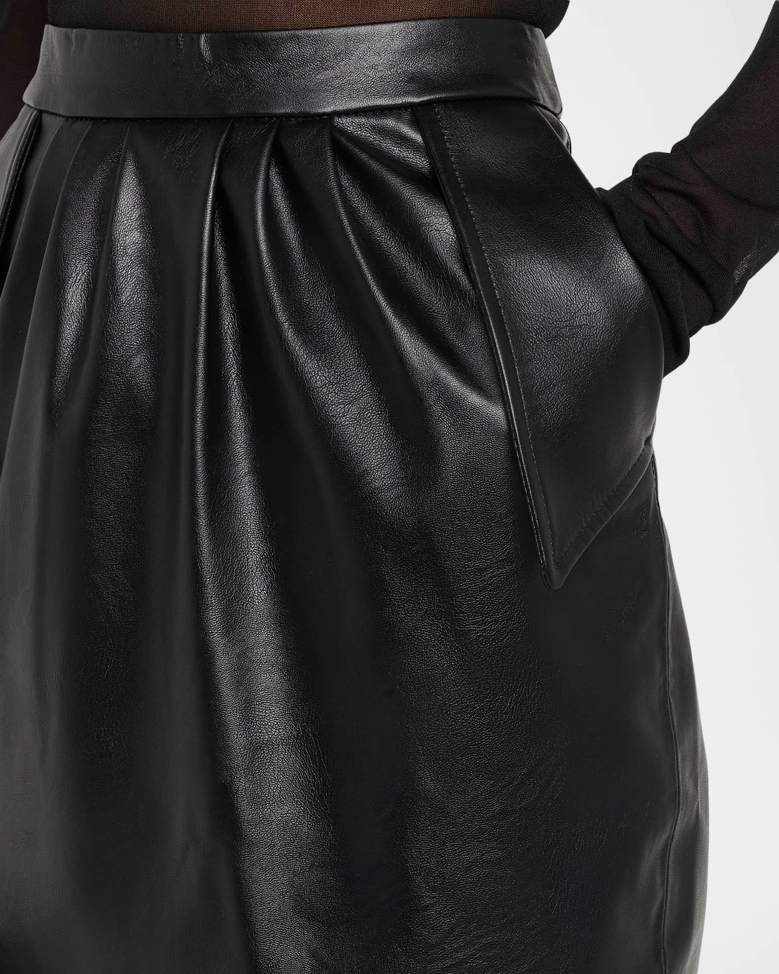 Stella McCartney Vegan Leather Gathered Midi Pencil Skirt | Neiman