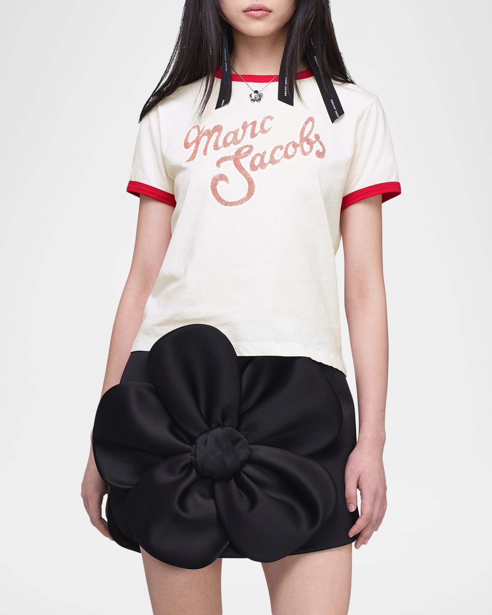 Marc Jacobs Logo Short-Sleeve Ringer Femme Tee | Neiman Marcus