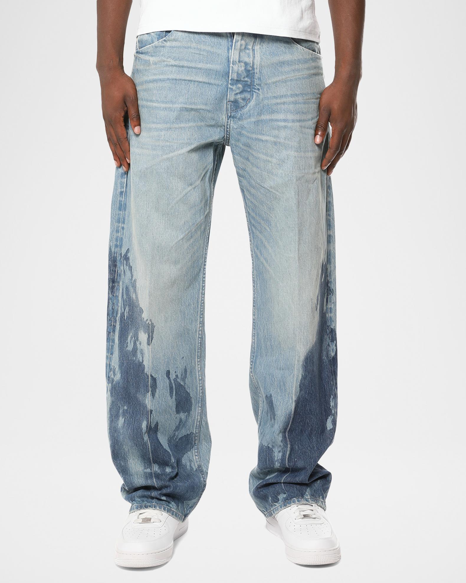 PURPLE Men's Blowout Bleached Wide-Leg Jeans | Neiman Marcus