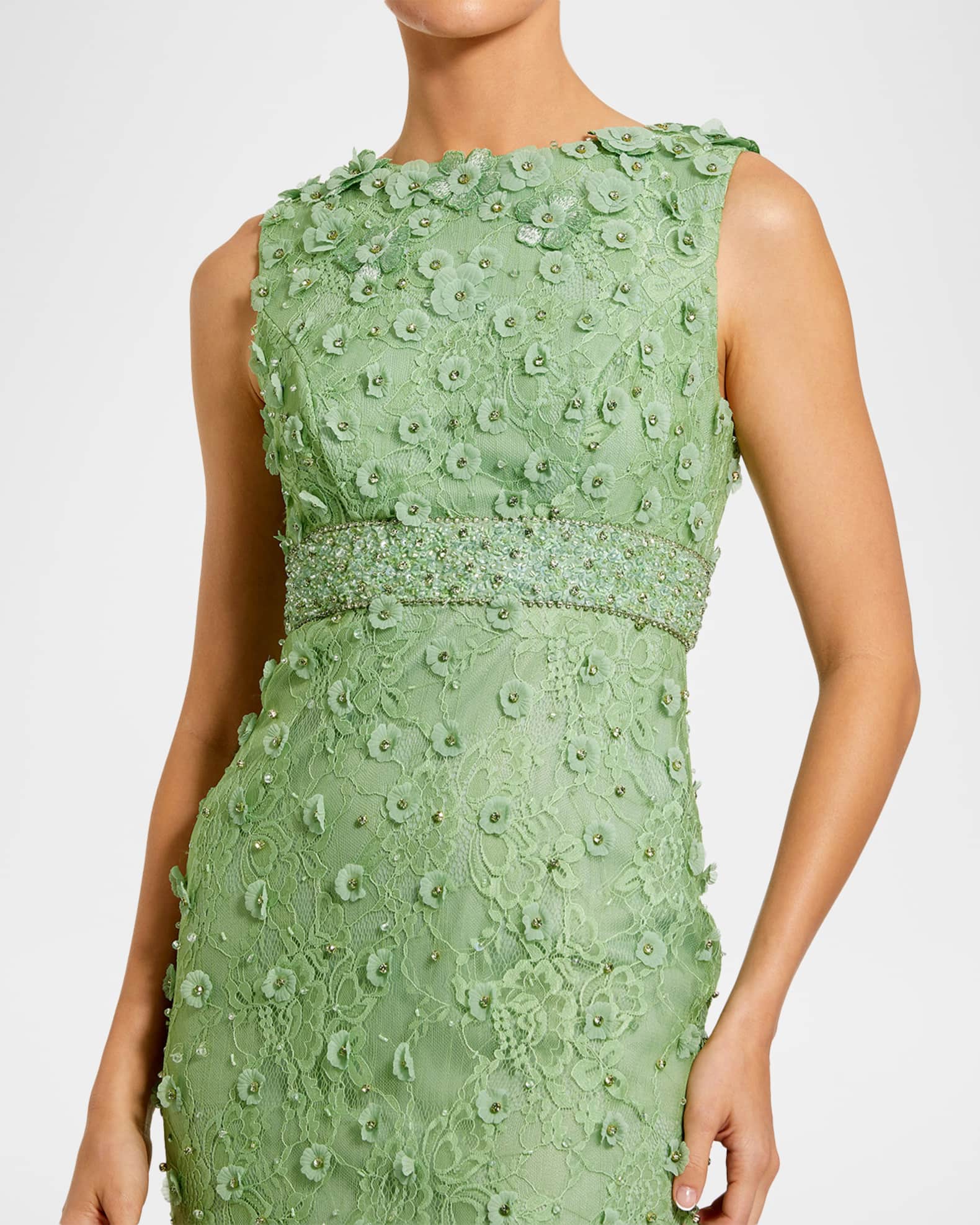slim fit dress slacks Mac Duggal Women's Long Sleeve Hand Embellished Floral A-Line Gown - Green main image 0