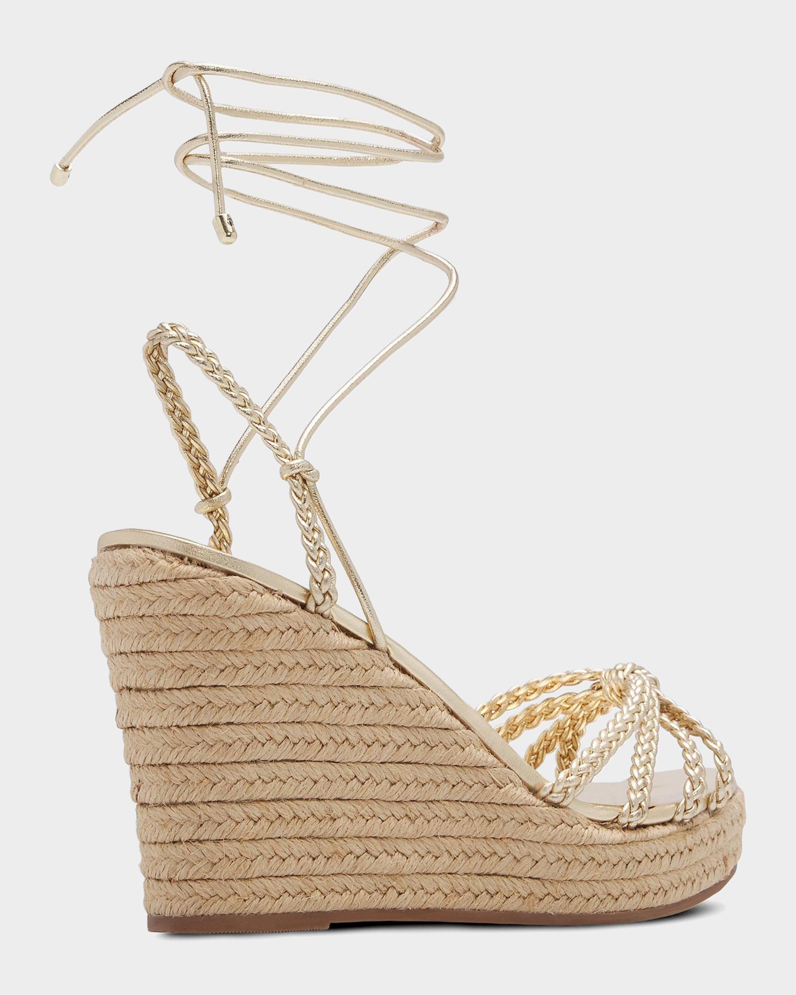 Schutz 95mm Adele Metallic Leather Espadrille Wedge Sandals