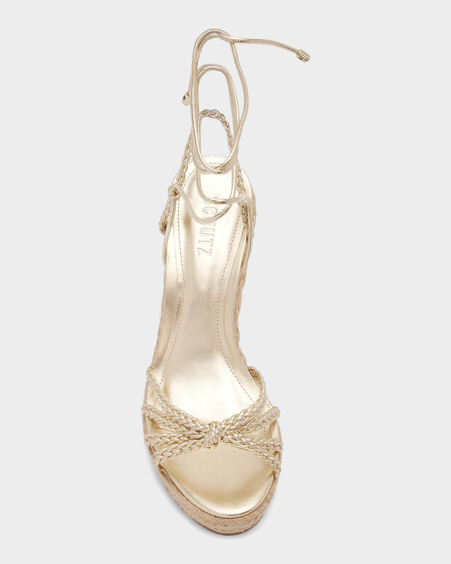 Schutz 95mm Adele Metallic Leather Espadrille Wedge Sandals