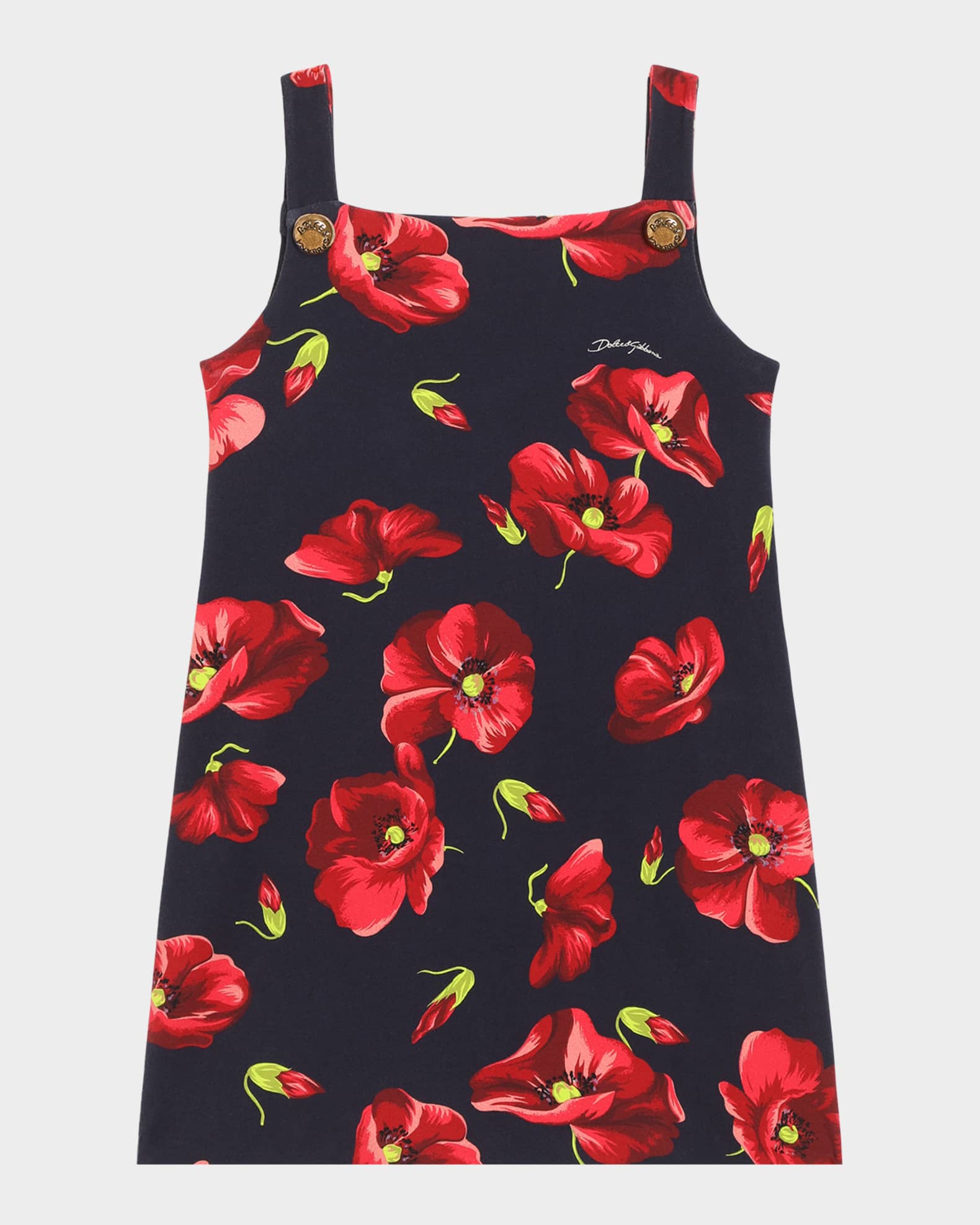 Dolce&Gabbana Girl's Poppy-Print Stretch Cotton Dress, Size 8-14