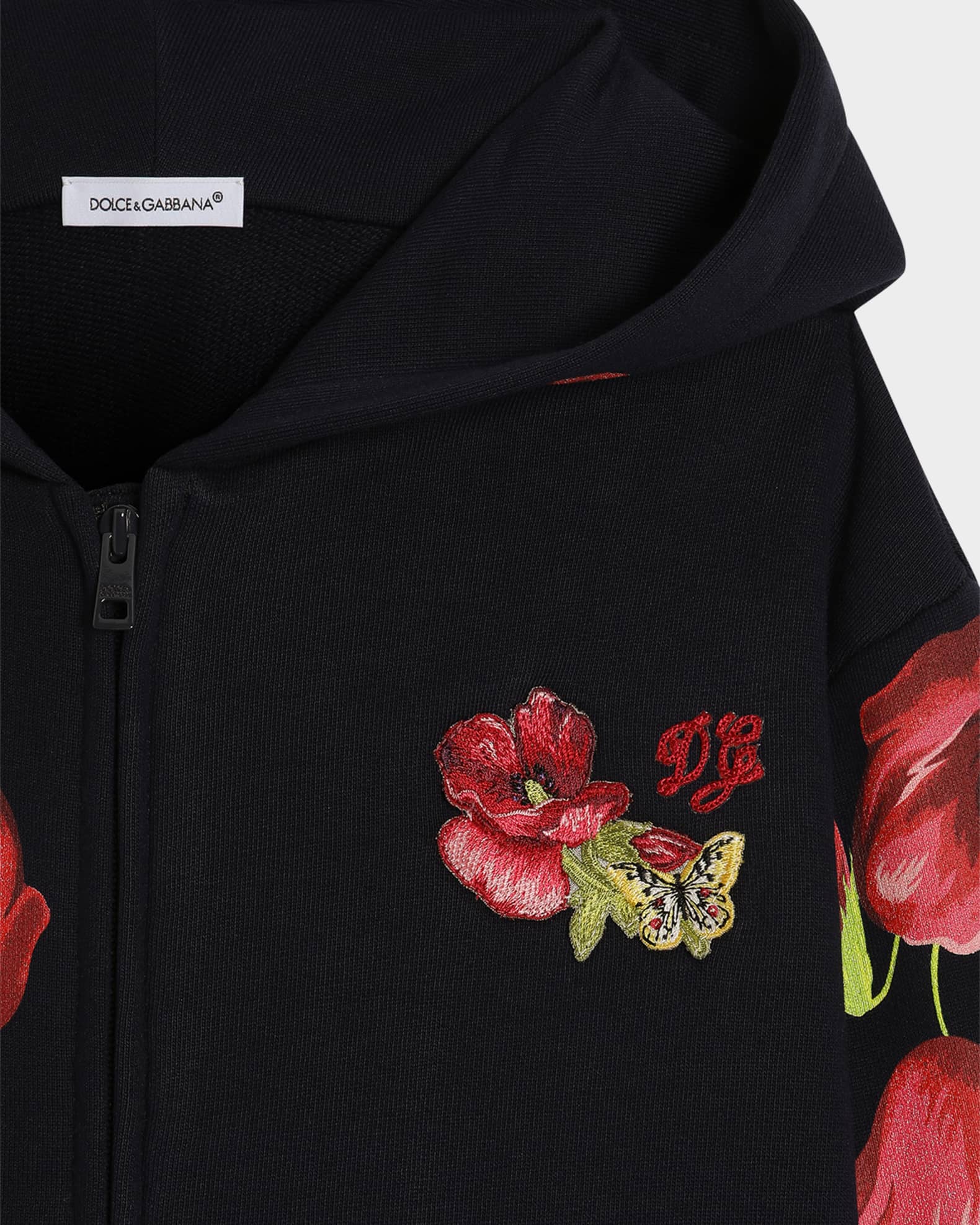 dolce&gabbana 花柄　刺繍　ゴス系　ダークウェア Dolce&Gabbana Girl's Floral Cotton Zip-Front Hoodie, Size 8-14