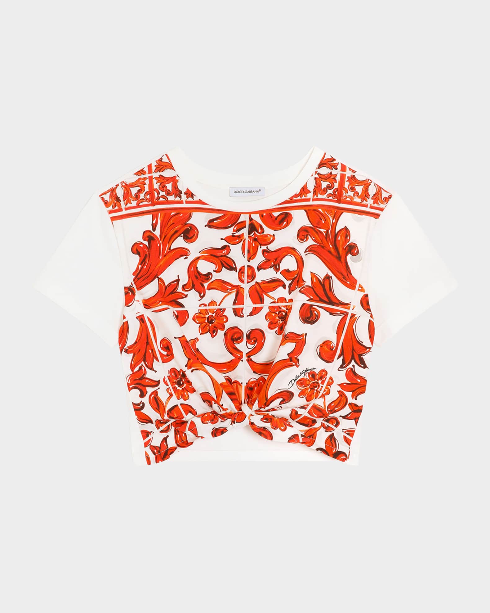 DOLCE＆GABBANA マヨリカ　Tシャツ レギンス　セットアップ　ピンク Dolce&Gabbana Girl's Majolica-Print Cropped T-Shirt, Size 8-14