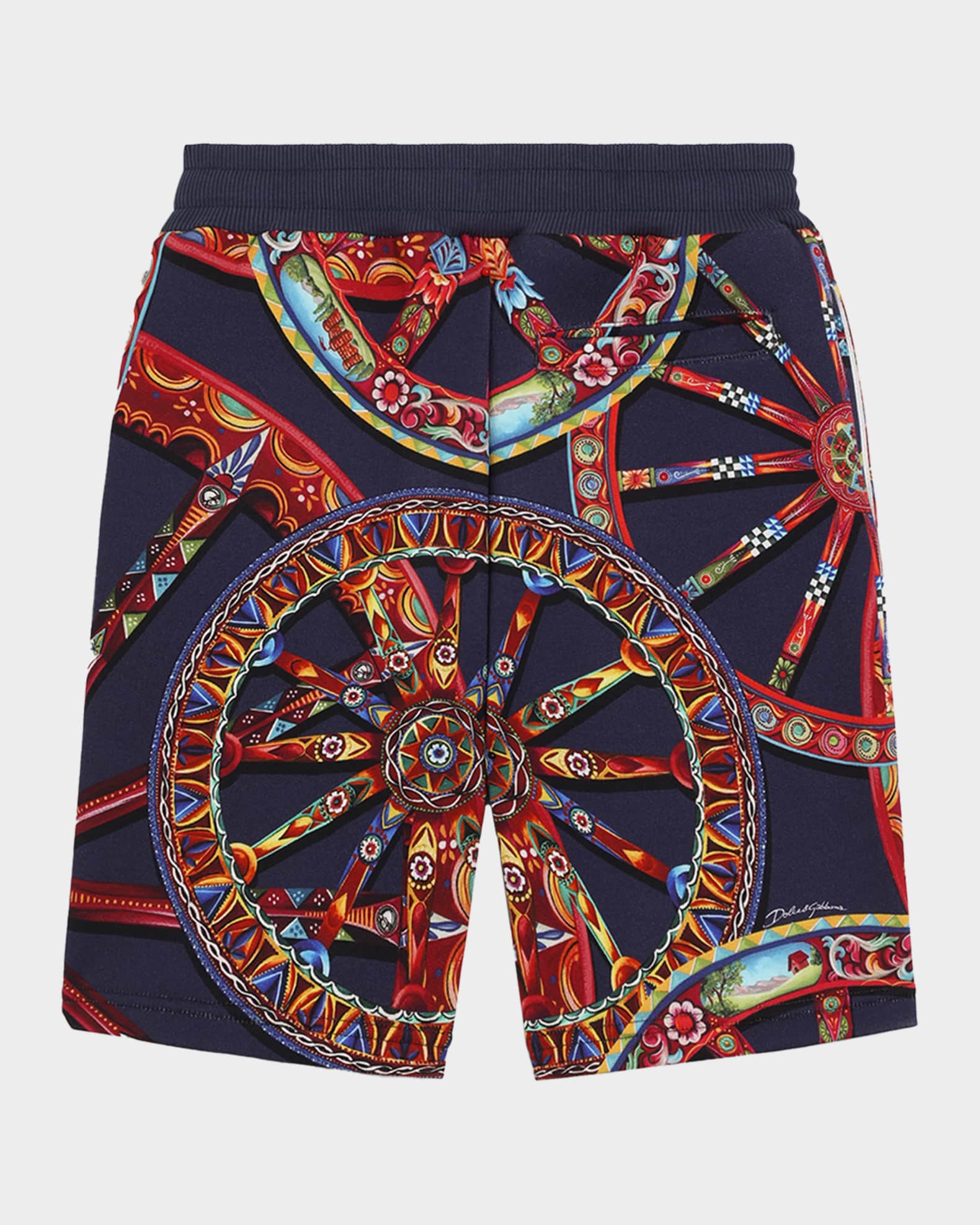 Dolce&Gabbana Boy's Carretto-Print Drawstring Shorts, Size 8-14