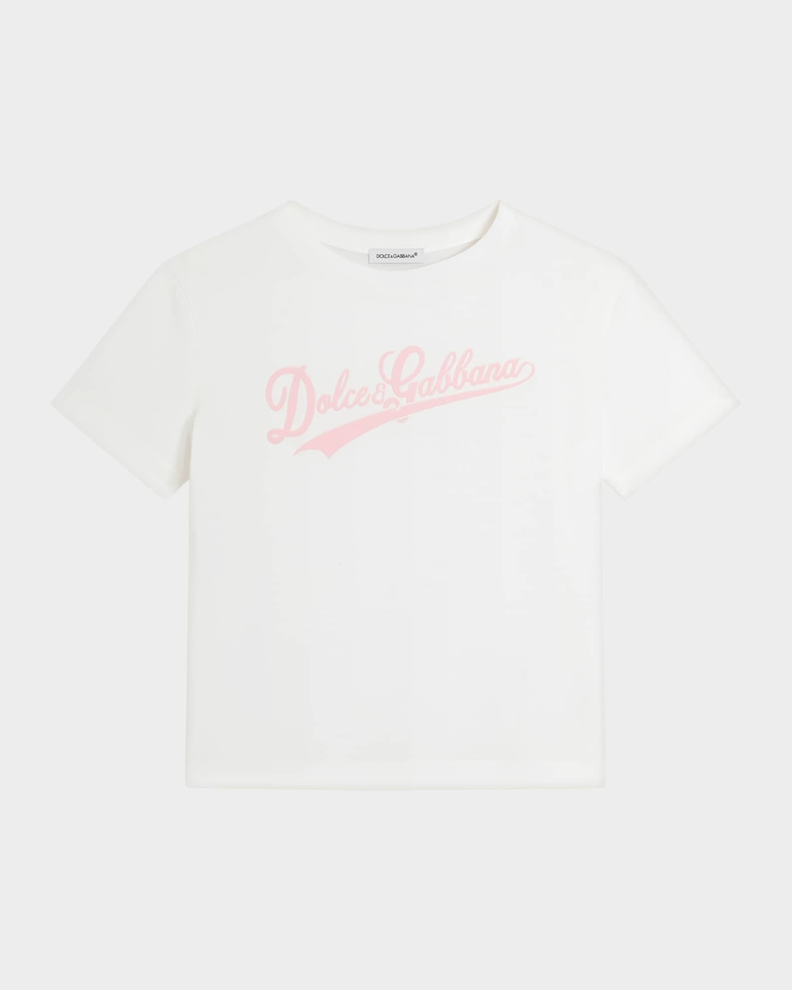 Dolce&Gabbana Girl's Logo-Print Short-Sleeve Cotton T-Shirt, Size