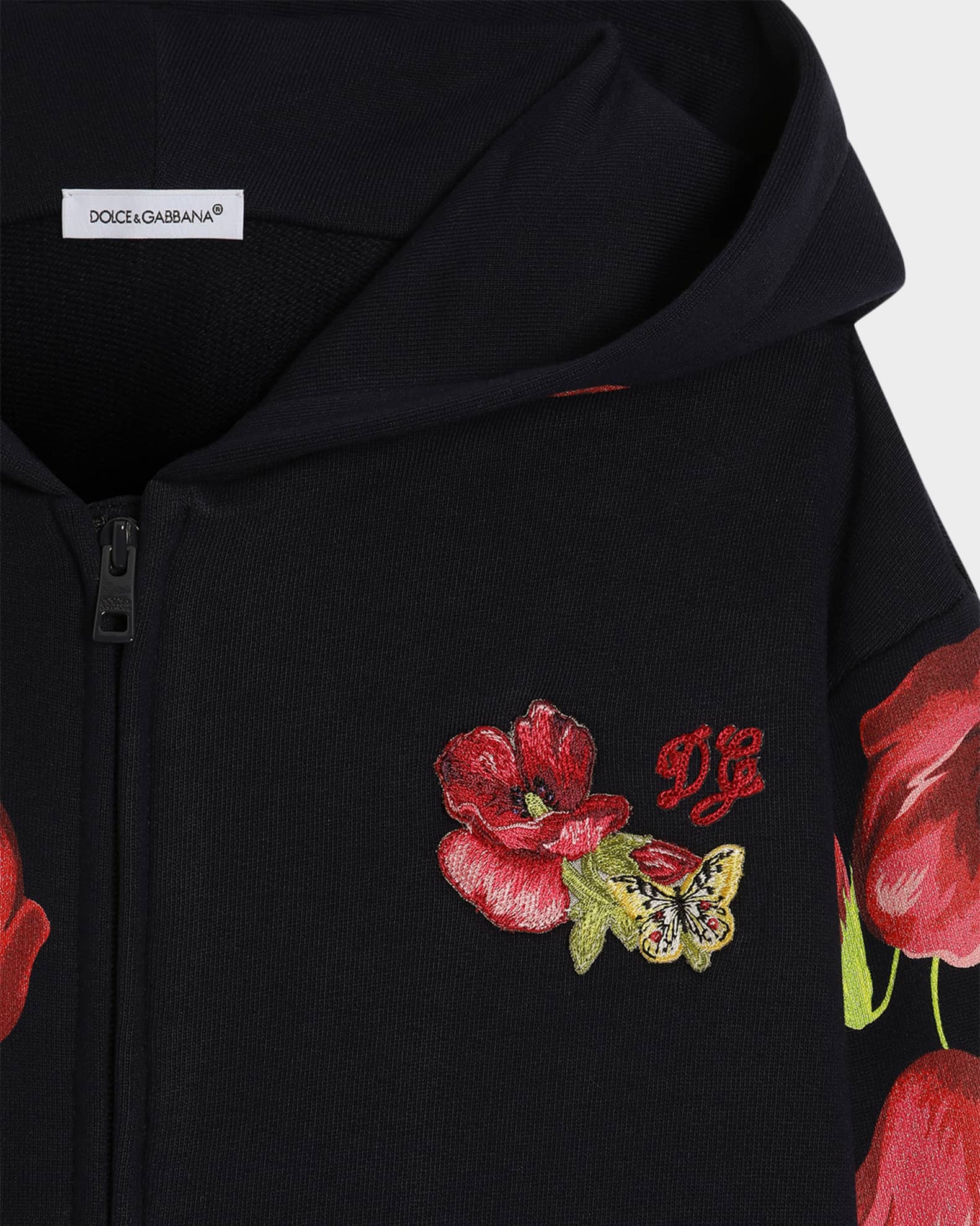 Dolce&Gabbana Girl's Floral Cotton Zip-Front Hoodie, Size 2-6